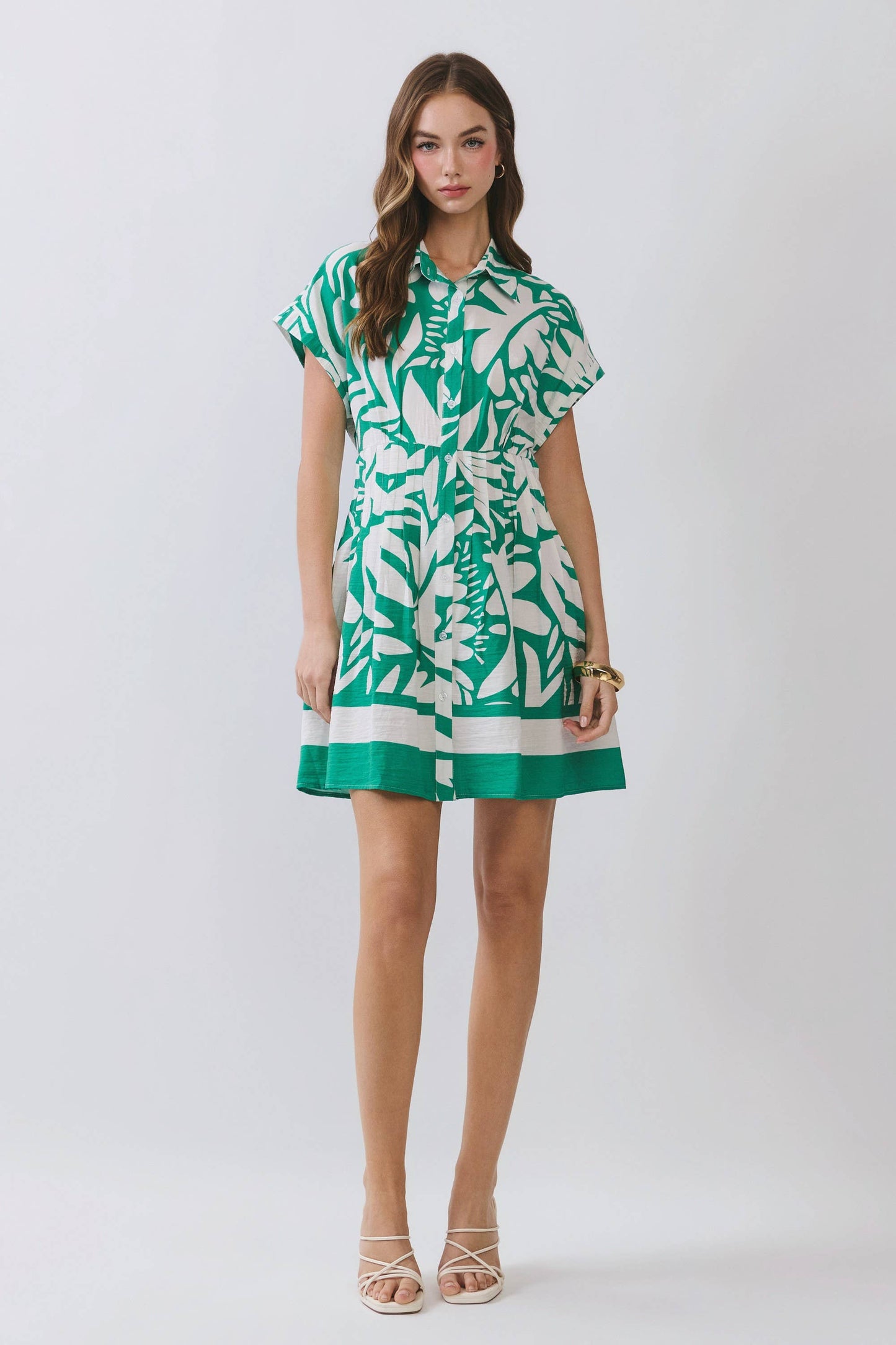 Tropical Print Button Down Mini Dress