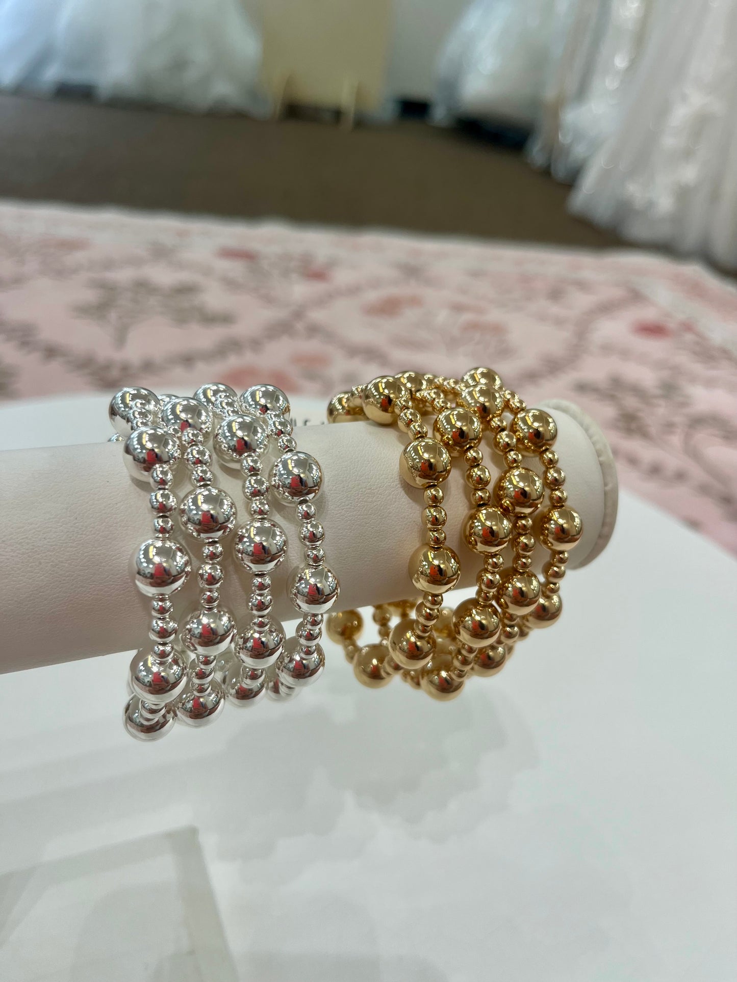 Silver or Gold Large Beaded Bracelet
