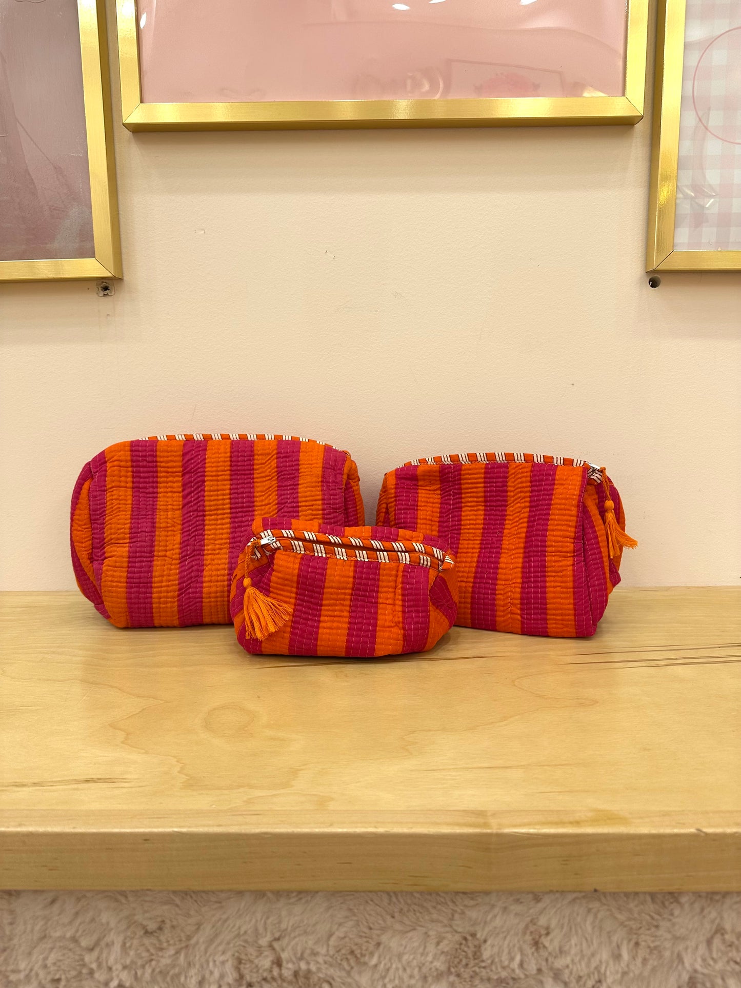 Pink/Orange Stripe Cosmetic Bag