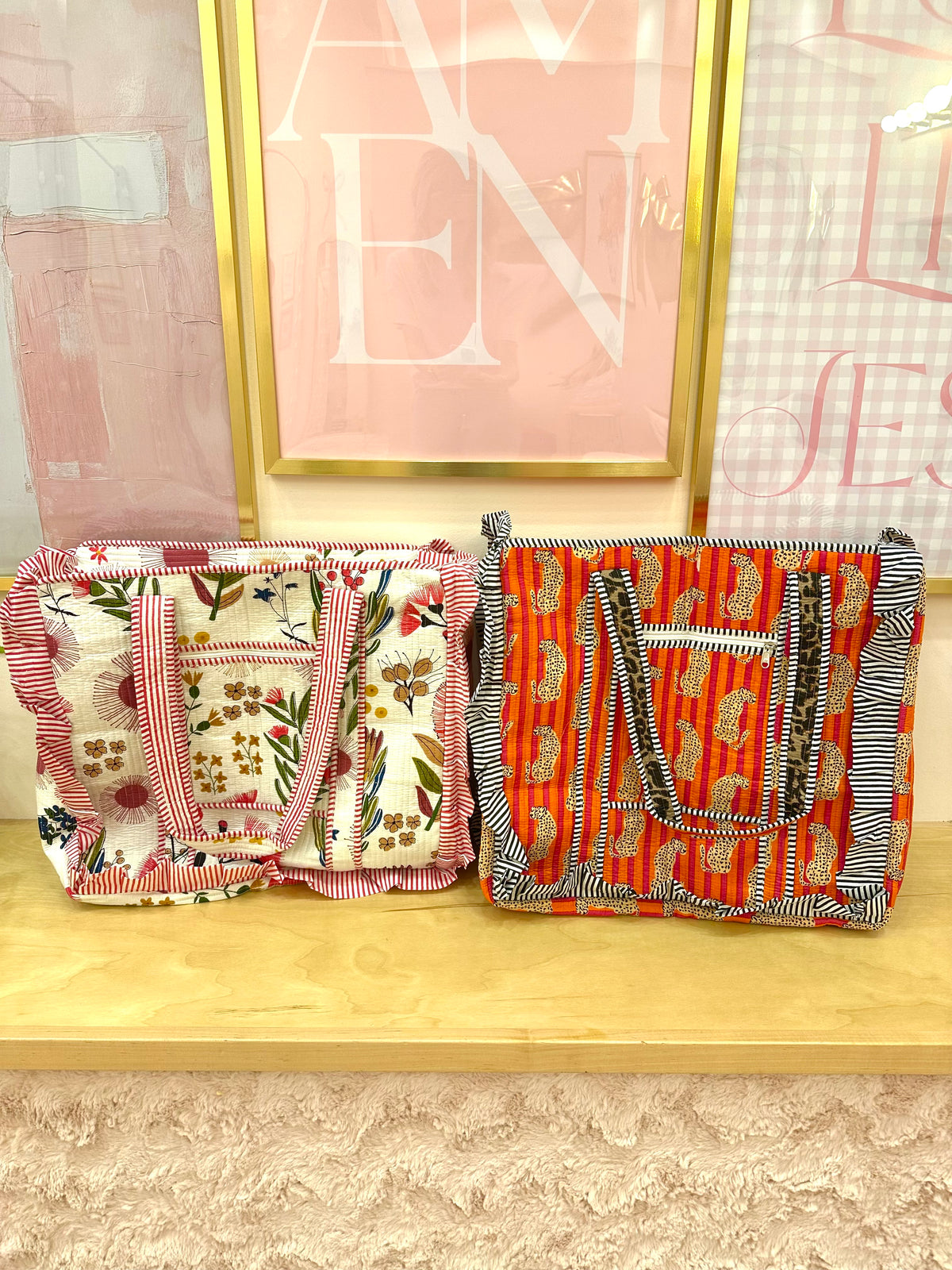 Ruffled Zip-Up Tote Bags