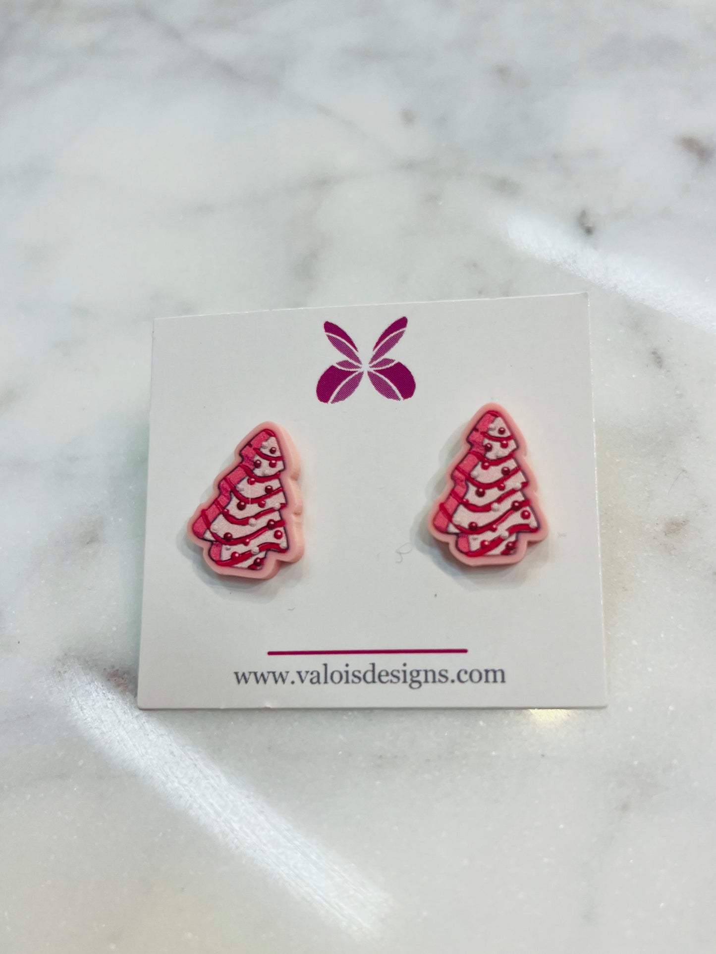 Pink Christmas Tree Cake Earrings