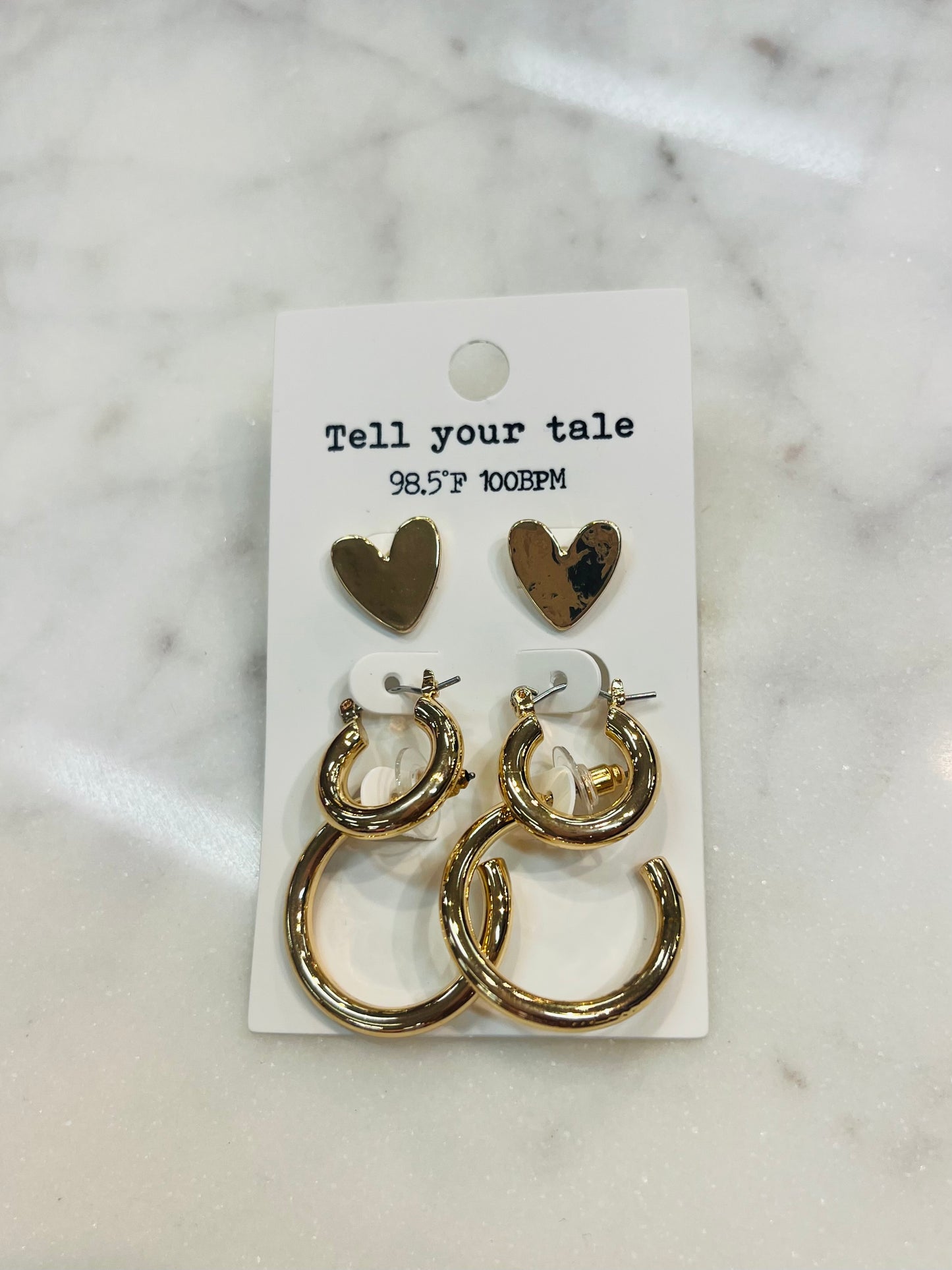 Gold Heart and Hoop Earring Set