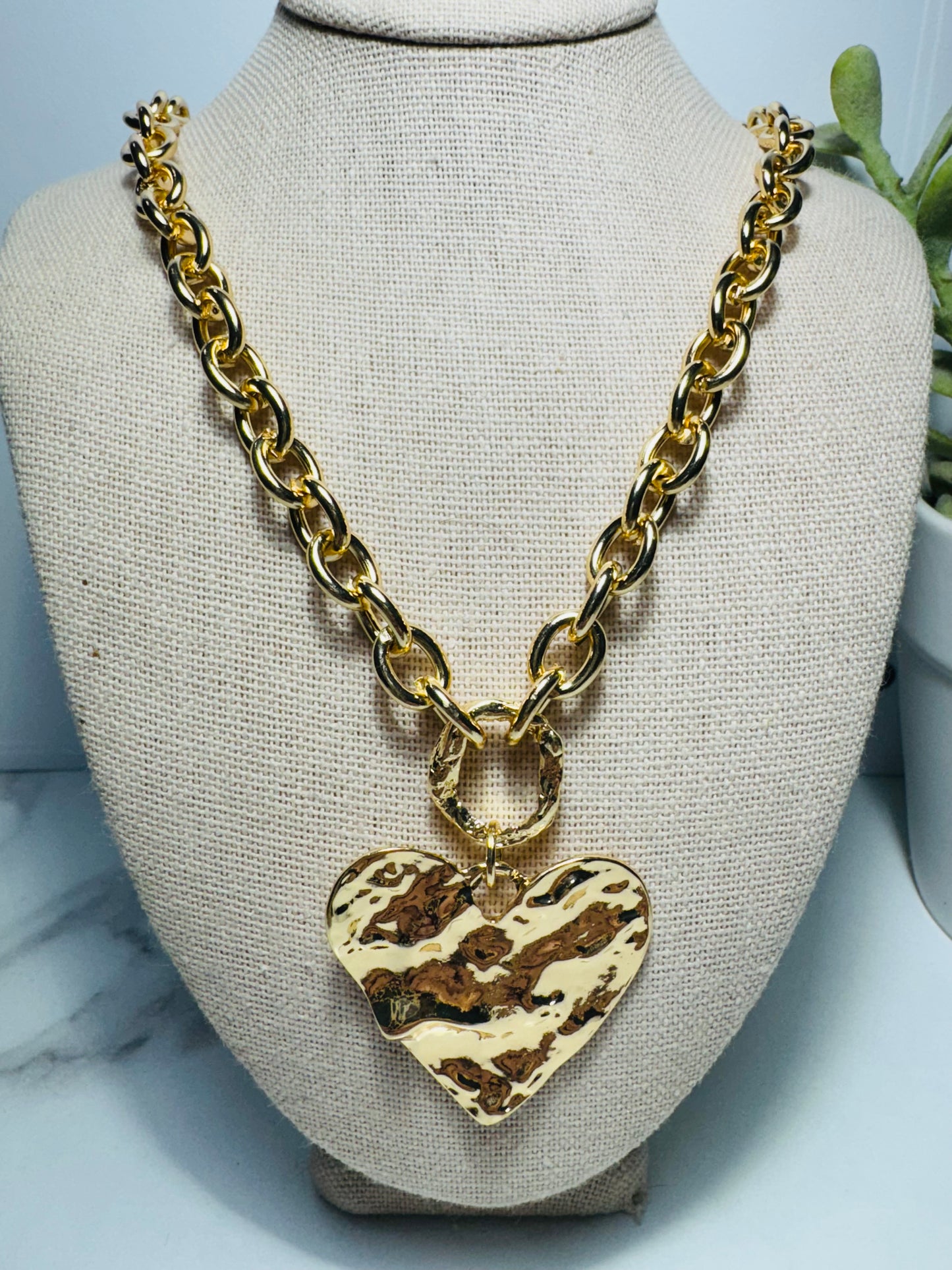 Gold Hammered Heart Necklace