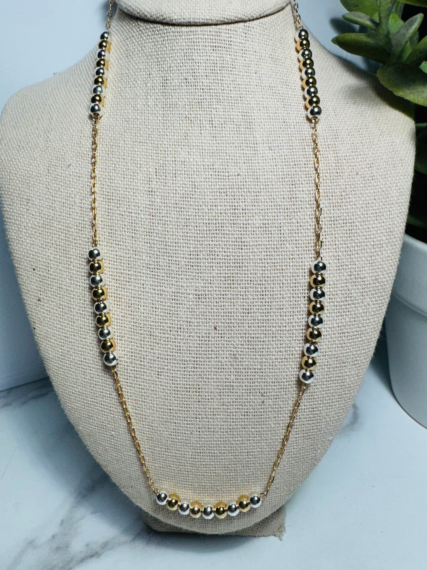 Dainty Gold & Silver Beaded Necklace