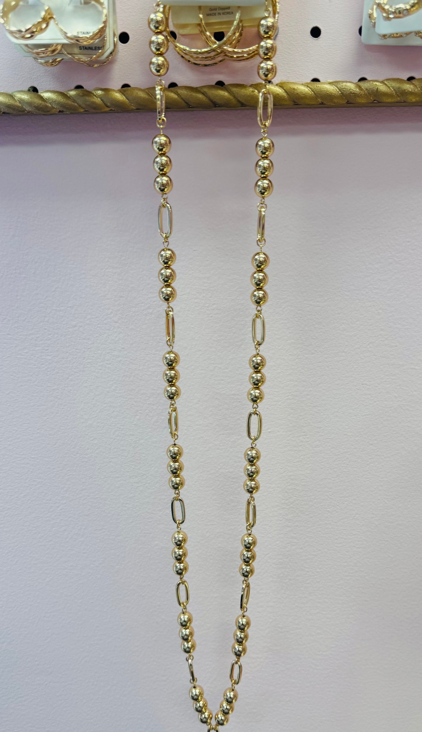 Long Large Bead Gold Necklace