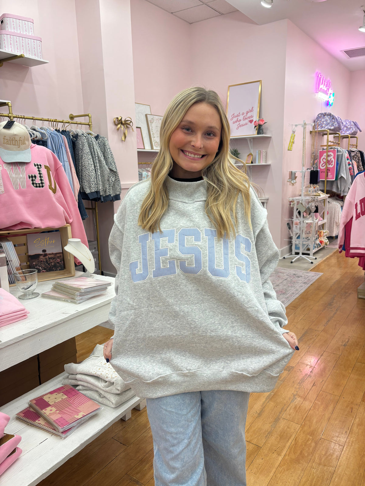 Blue Striped Jesus Mock Neck