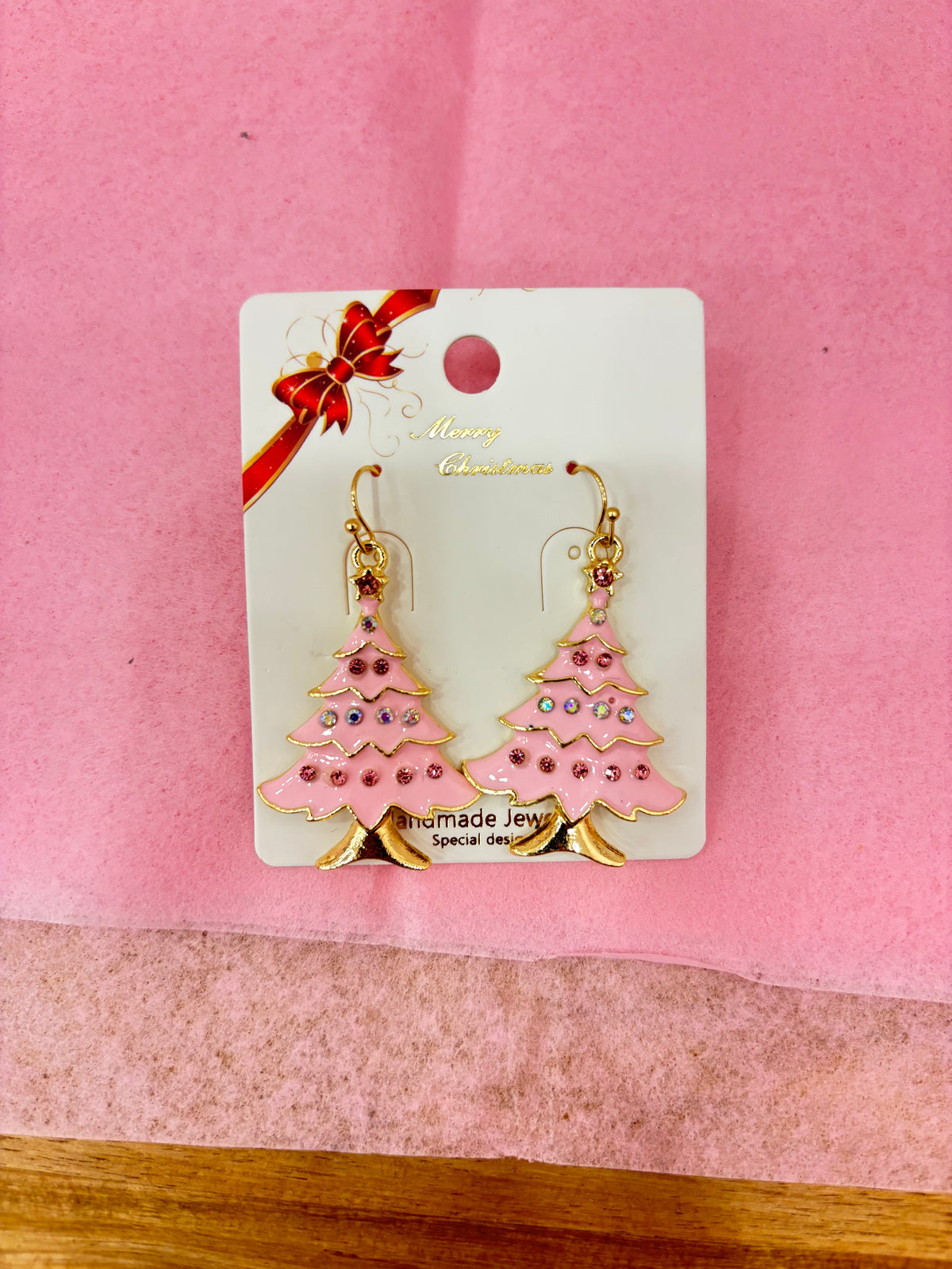 Pink Christmas Tree Earrings