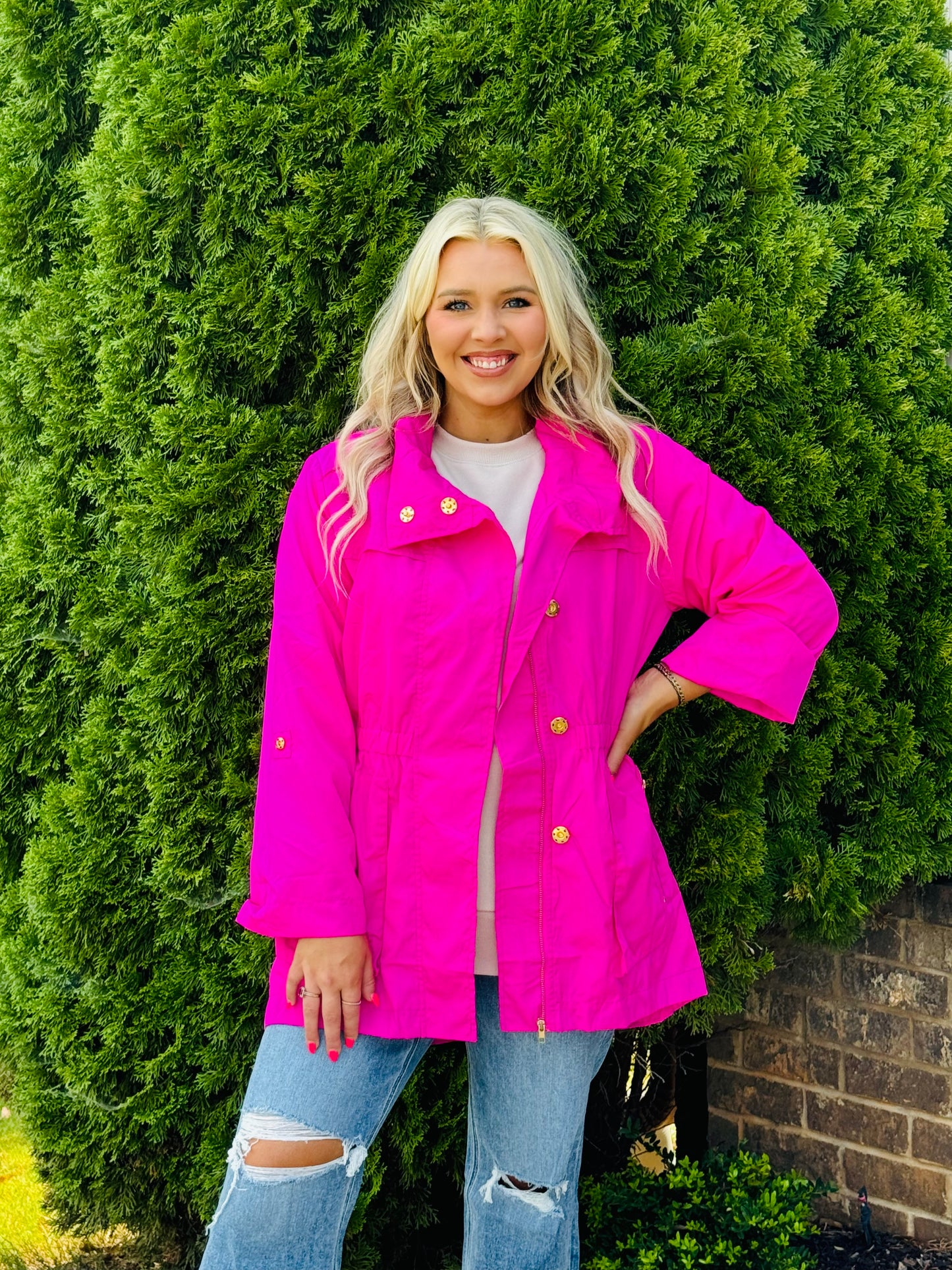 Dancing in the rain jacket - (Hot Pink, Black,Champagne)
