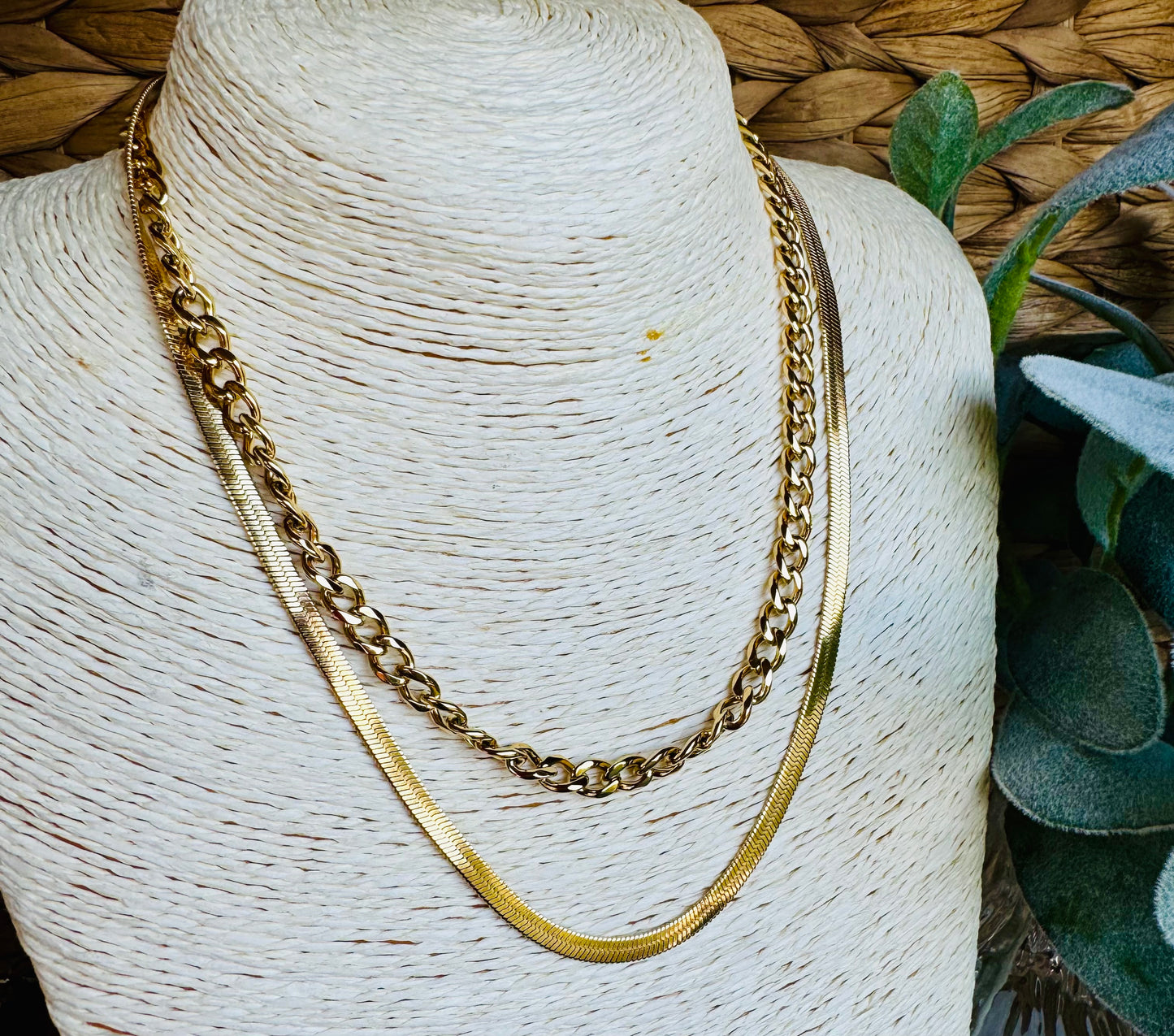 Chain & Herringbone Necklace