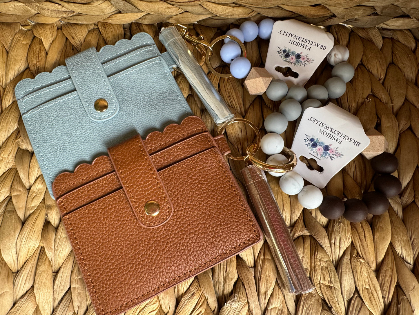 Leather Wallet KeyChain - (Brown, Taupe, Black, Blue)