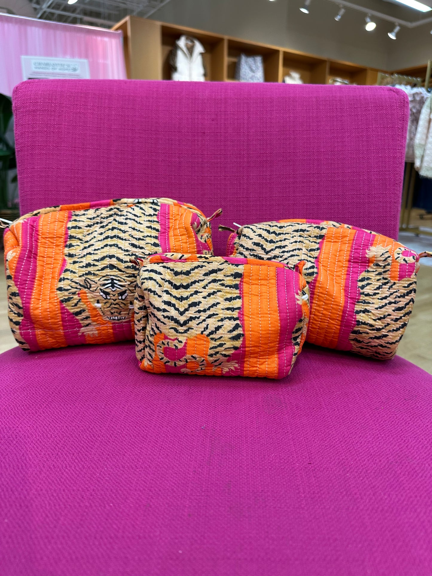 Pink and Orange Tiger Cosmetic Bag