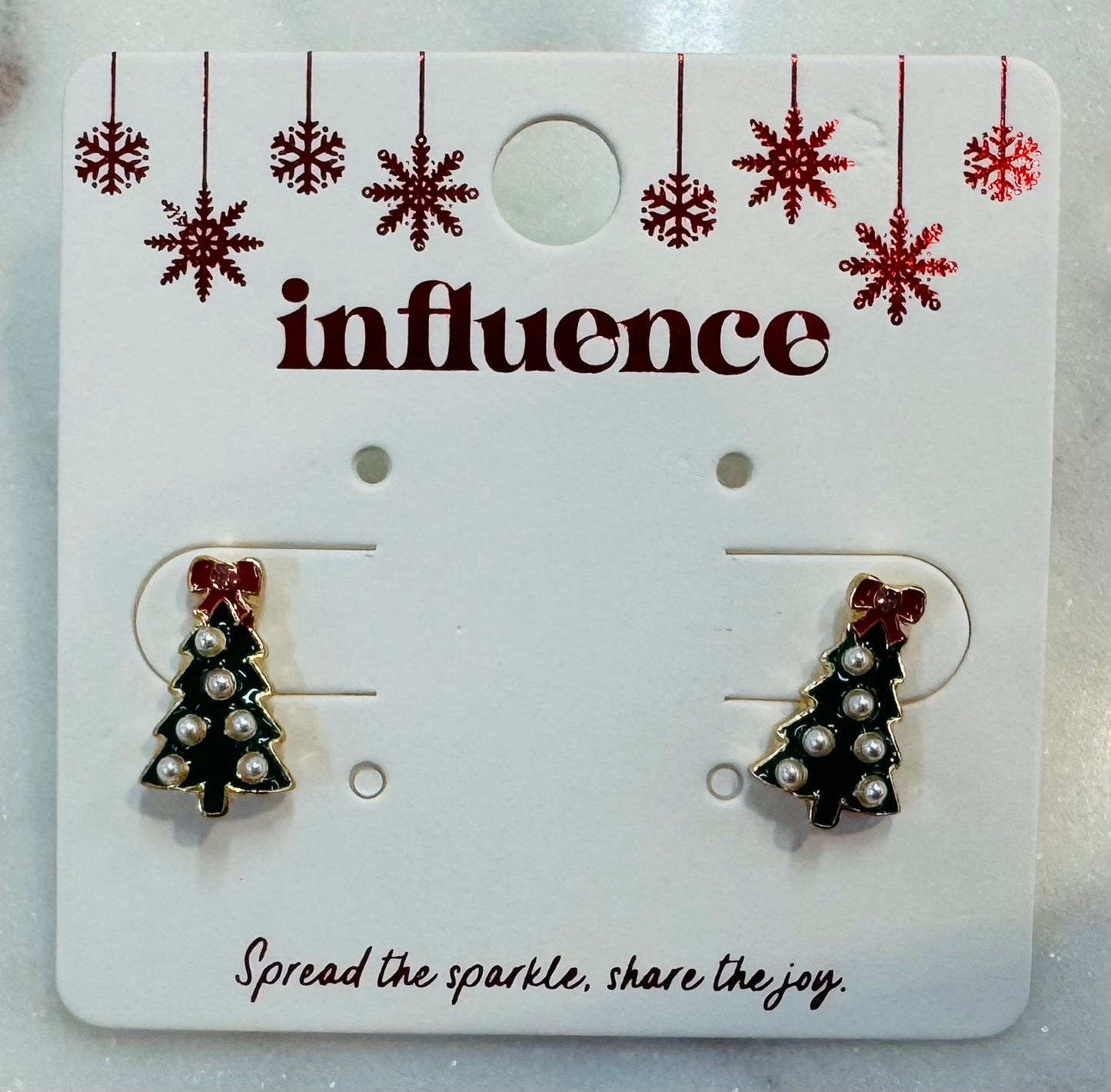 Green Pearl Christmas Tree Earrings