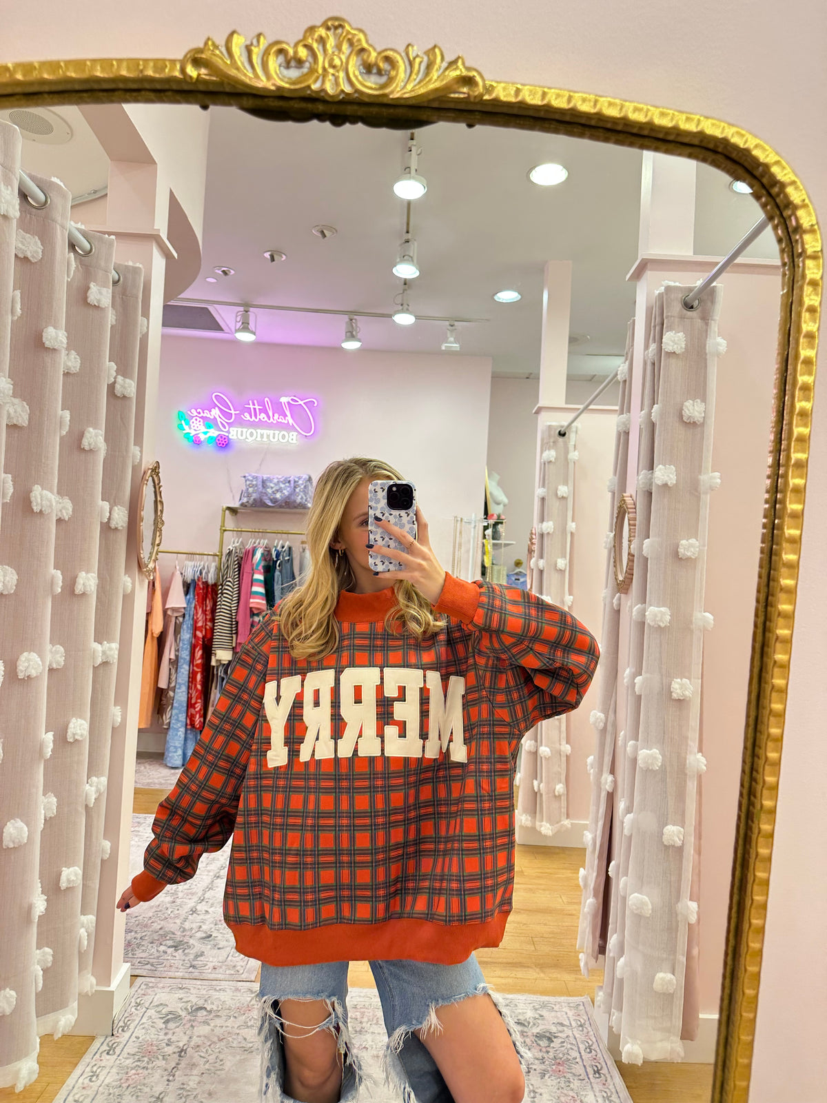 Plaid Merry Mock-Neck