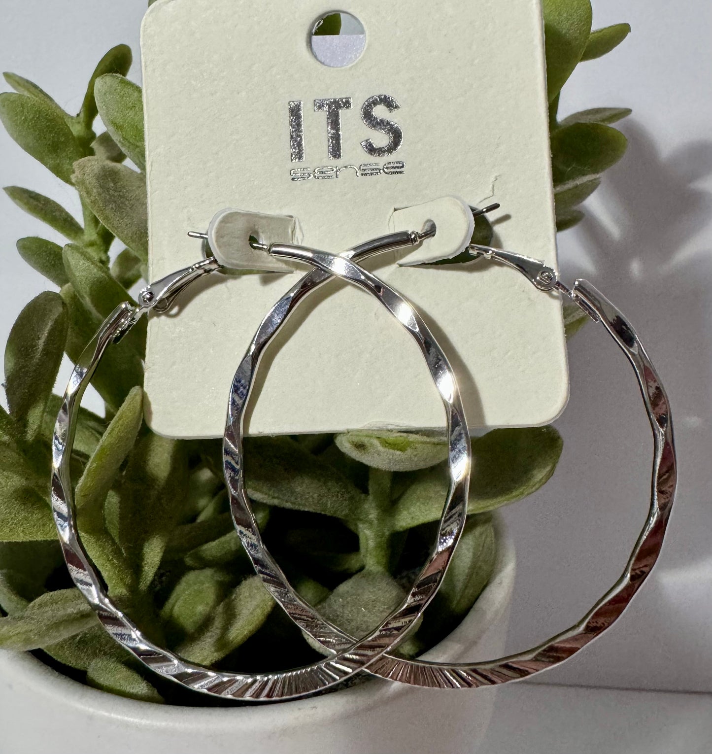 Shiny Silver Wave Hoop