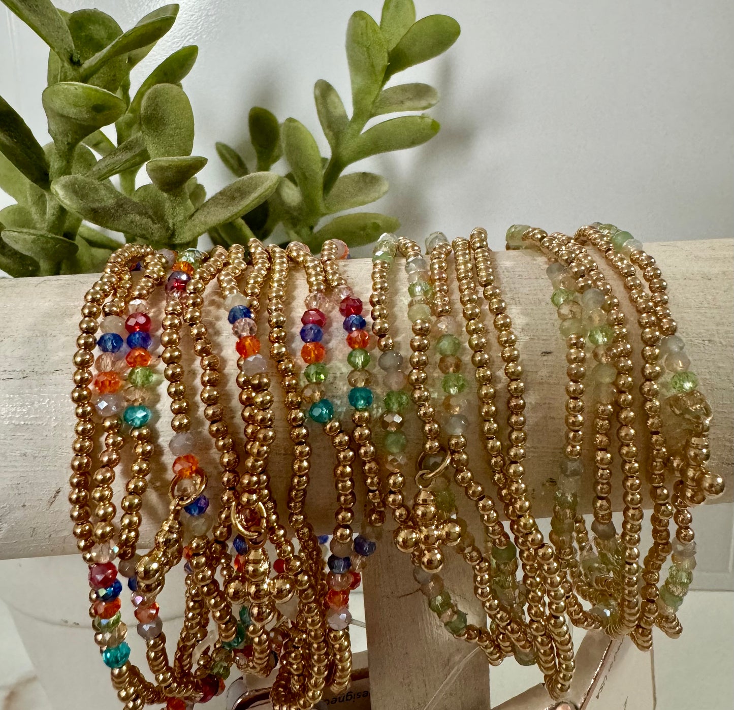 Beaded Cross and Gem Bracelet