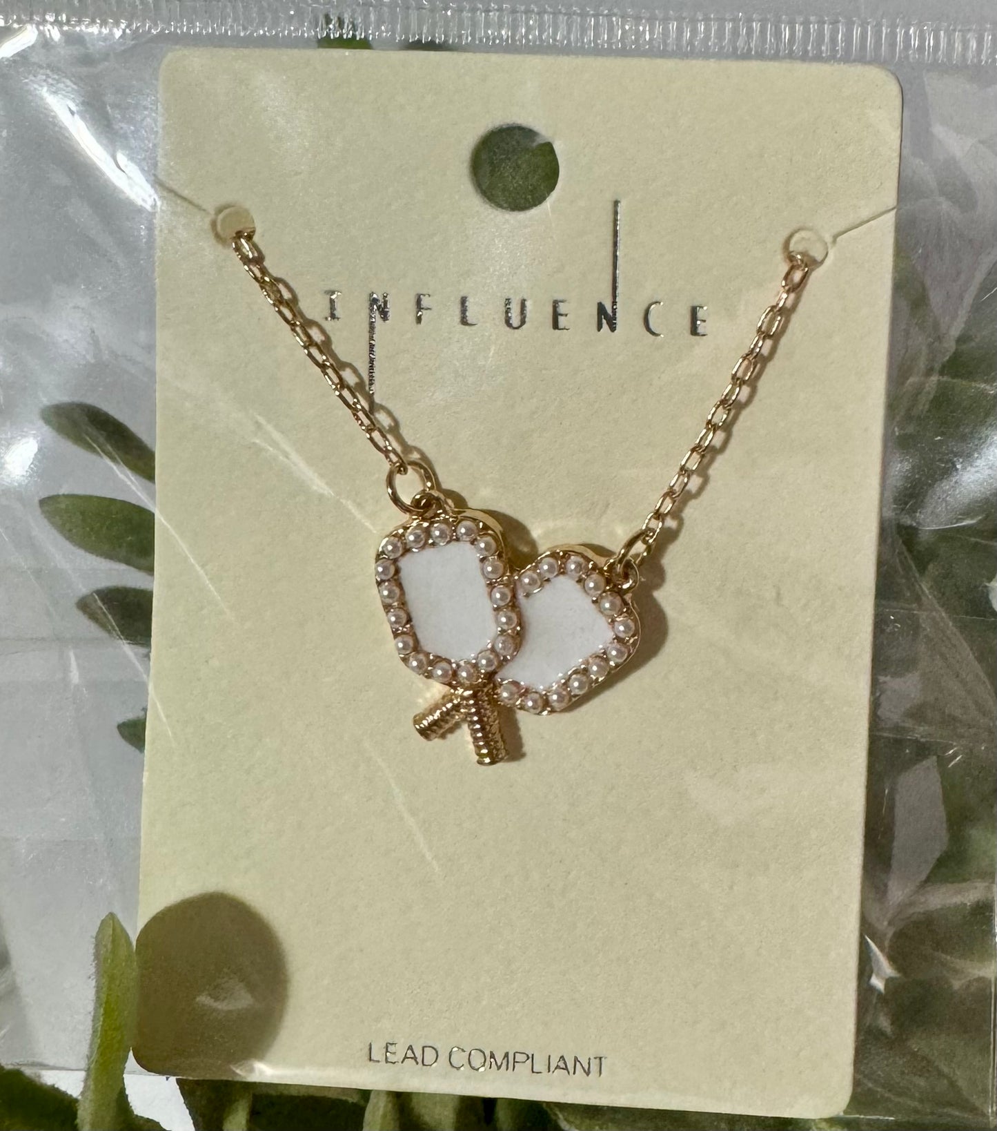 Pearl Double Pickleball Paddle Necklace