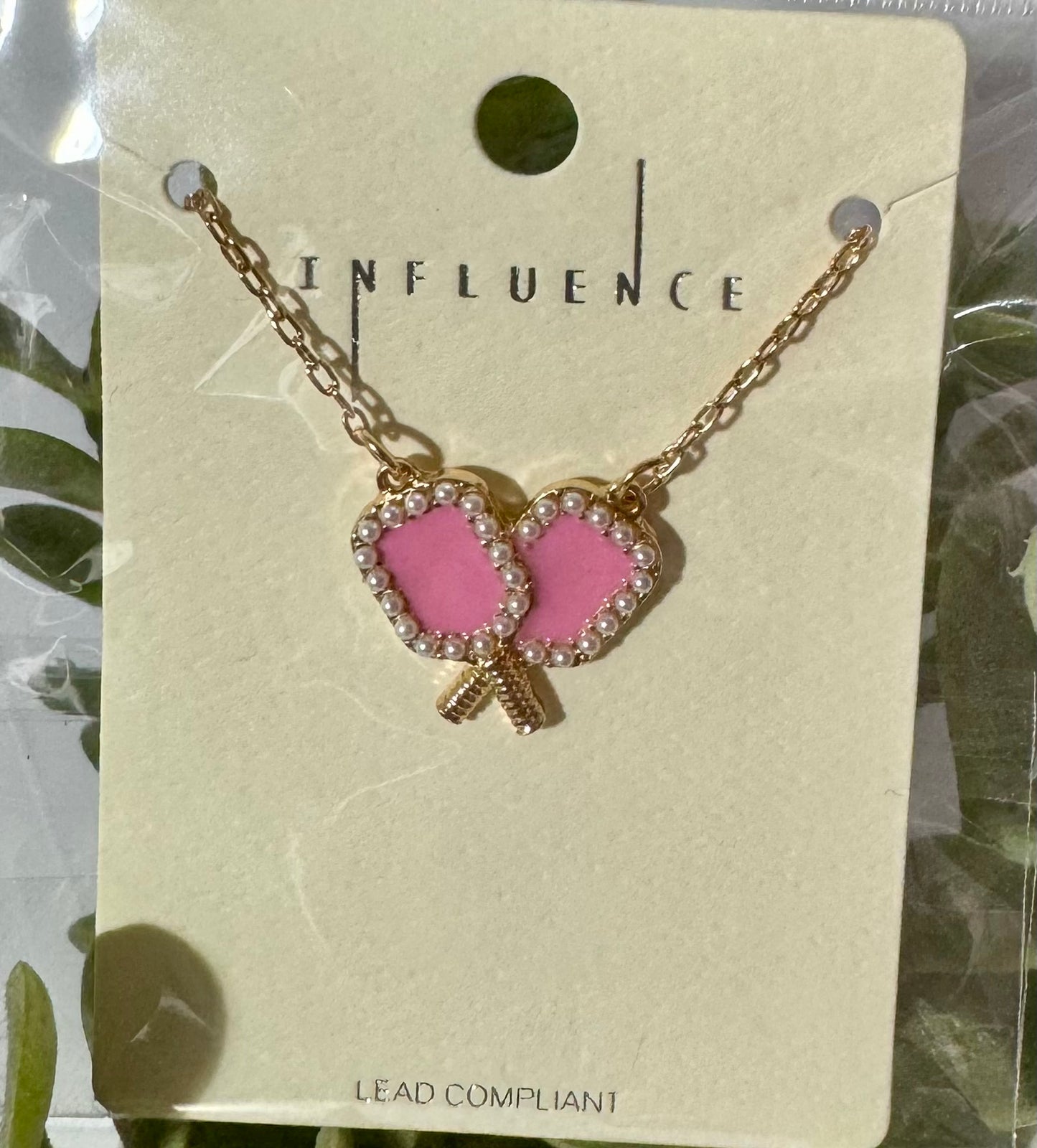 Pearl Double Pickleball Paddle Necklace