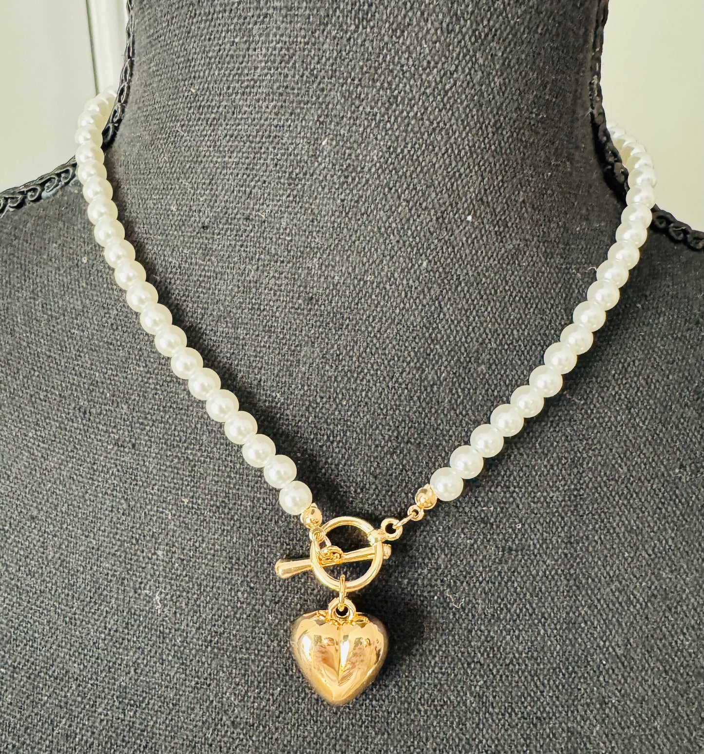 Pearl & Gold Heart Charm