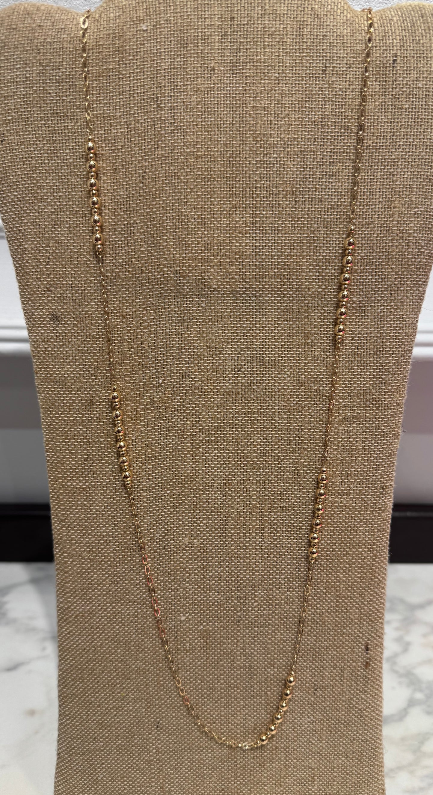 Long Triple Beaded Gold or Silver Necklace