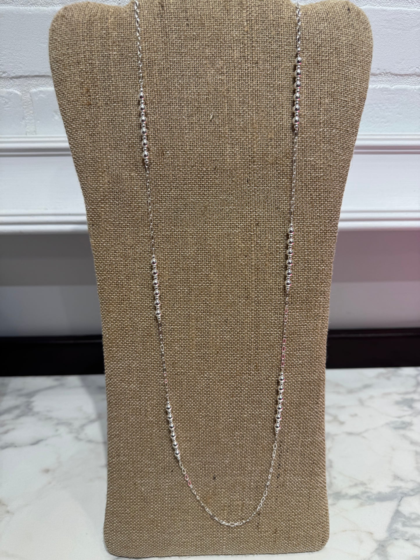 Long Triple Beaded Gold or Silver Necklace