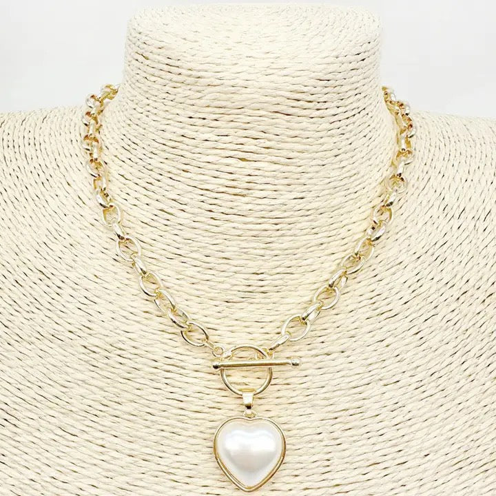 Linked Pearl Heart Necklace