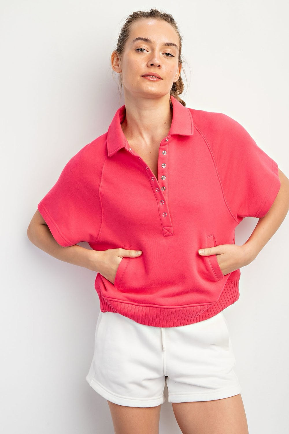 Terry Short Sleeve Collard Top