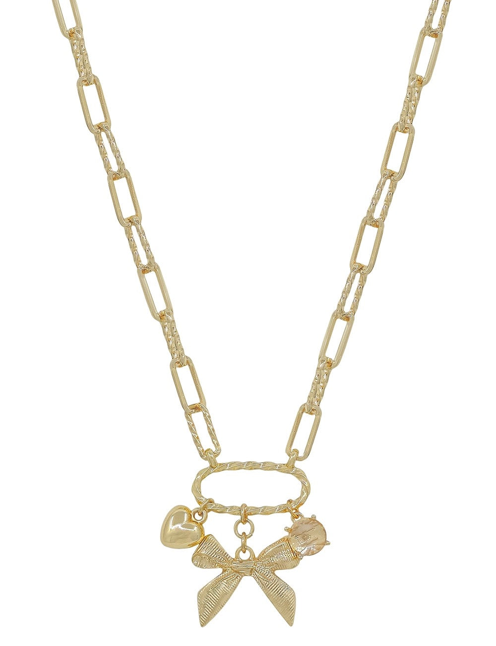 Gold Linked Bow Charm Necklace
