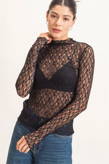 Lace Mock Neck Long Sleeve
