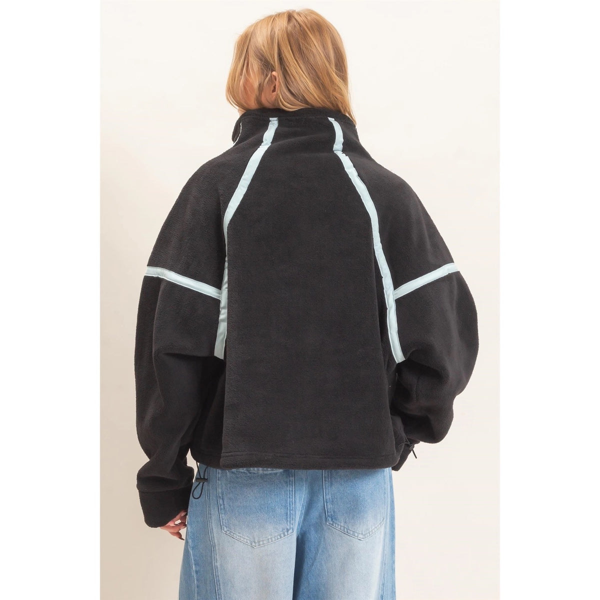 Contrast Trim Half-Zip Fleece Pullover