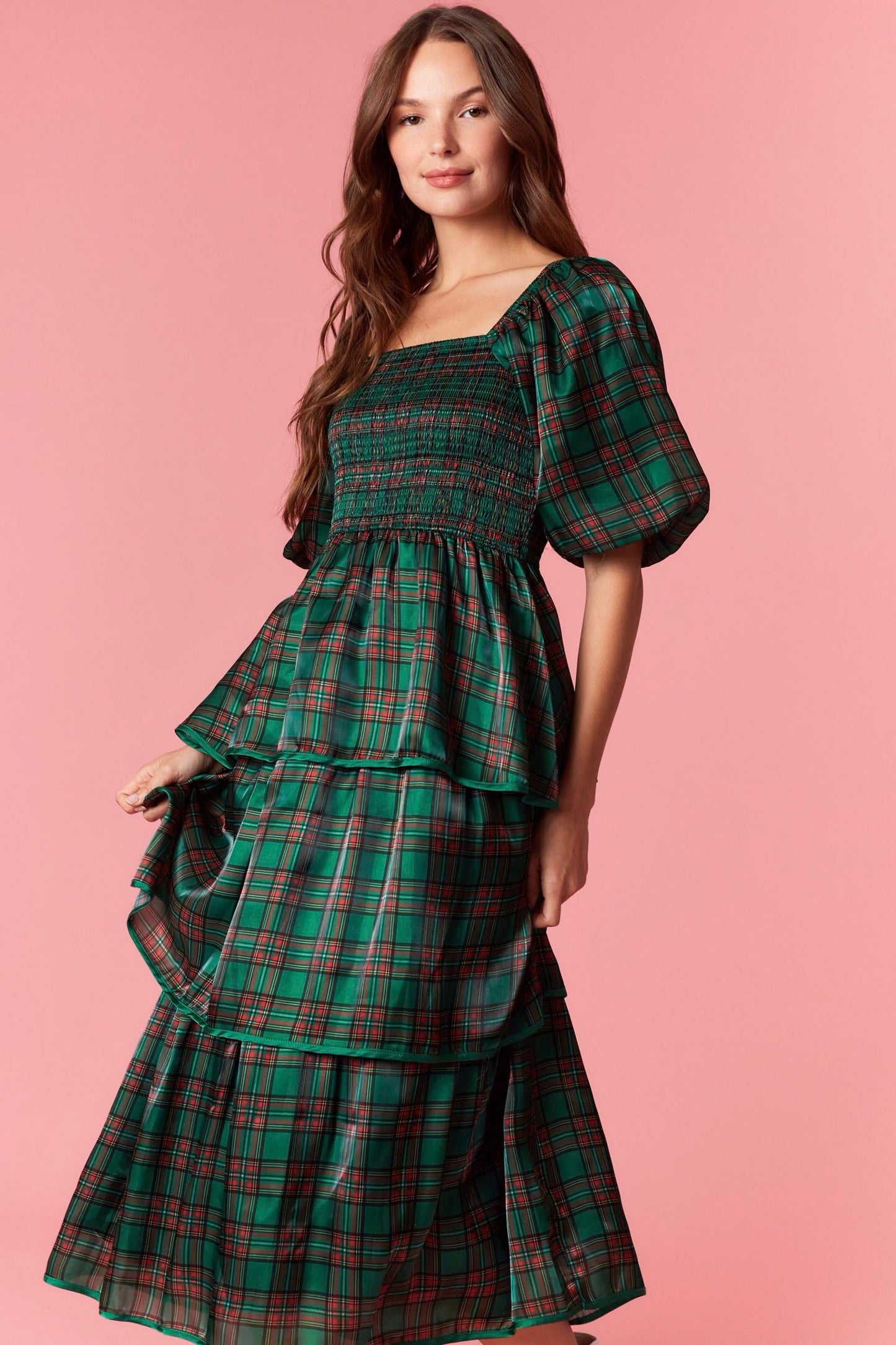 Christmas Plaid Organza Dress