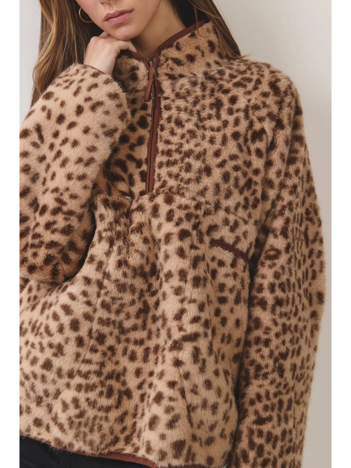 Leopard Faux Fur Pullover Jacket