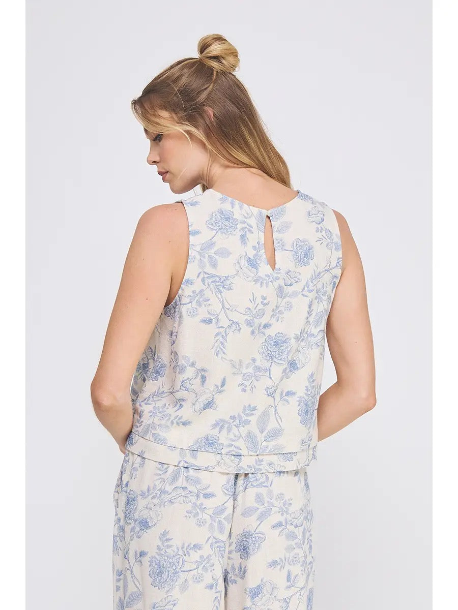 Blue Blossom Linen Top