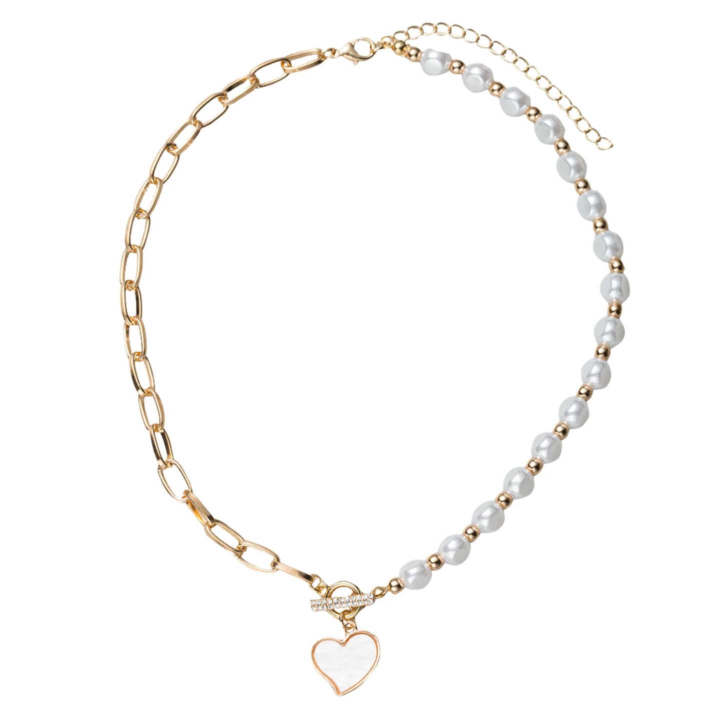 Pearl Necklace with Shell Heart
