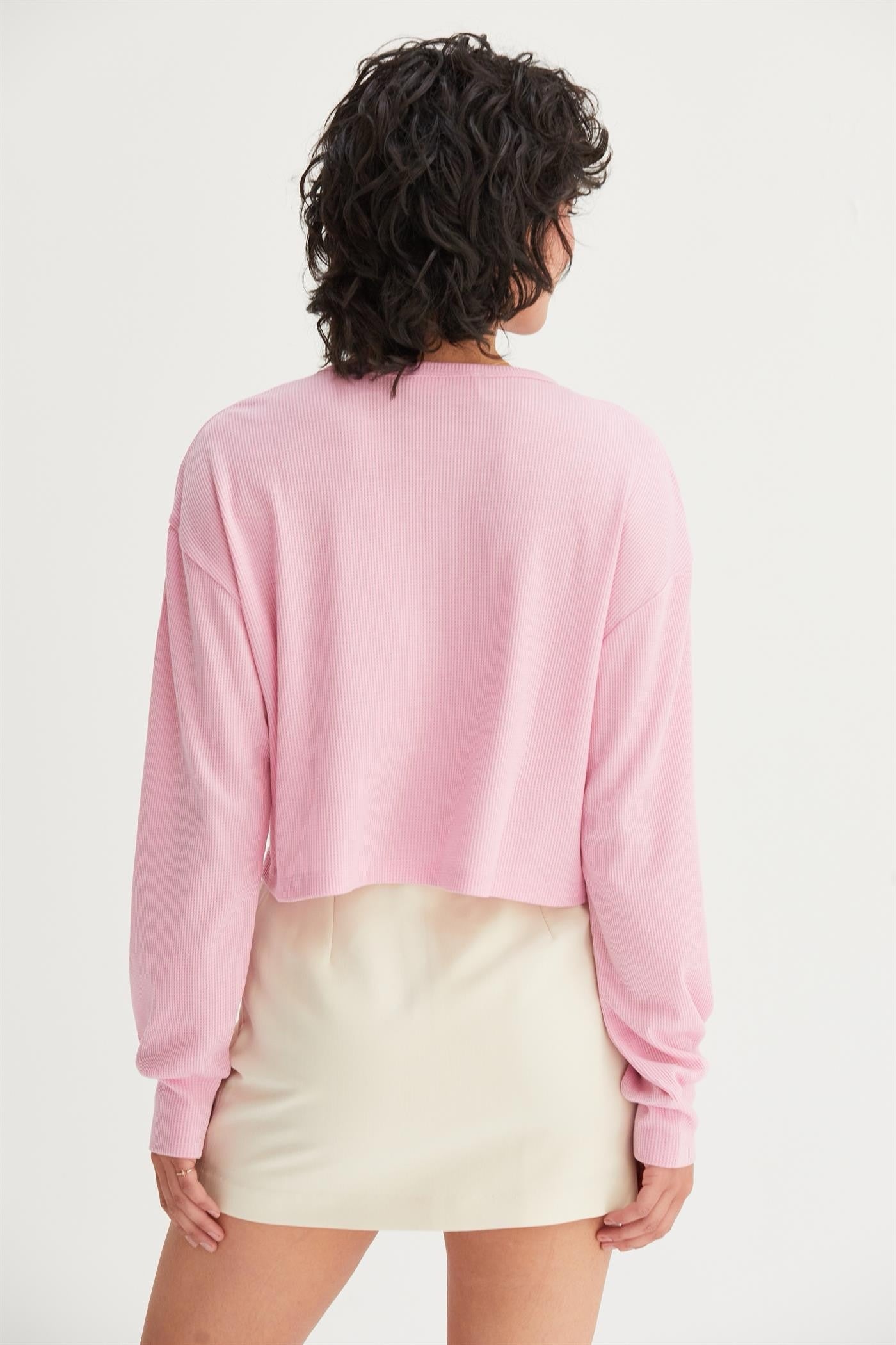 Comfort Waffle Henley. (Available in Pink & Black)