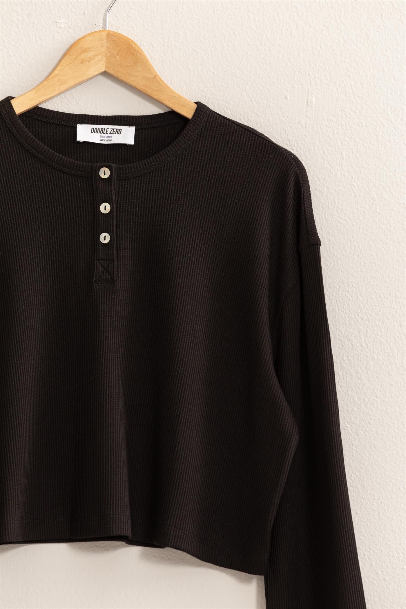 Comfort Waffle Henley. (Available in Pink & Black)