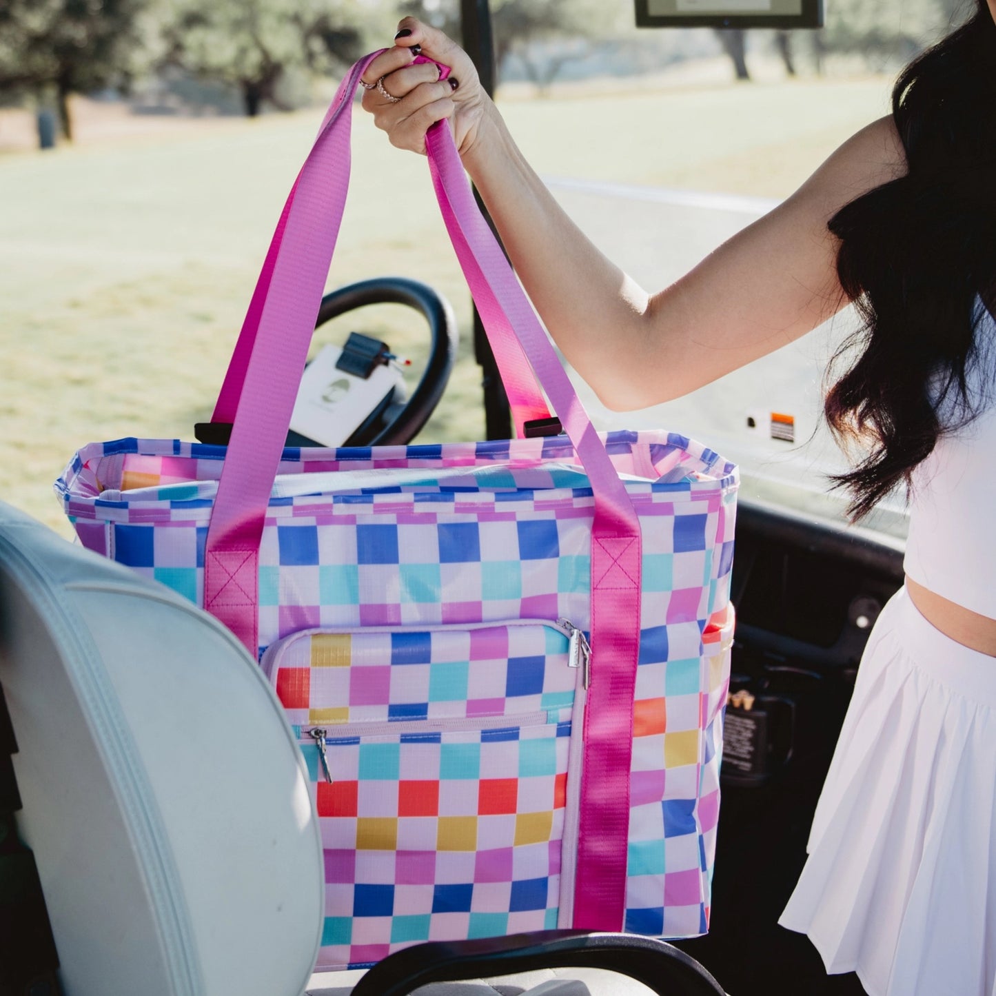 Oversized Foldable Multi-Colored Checkered Tote