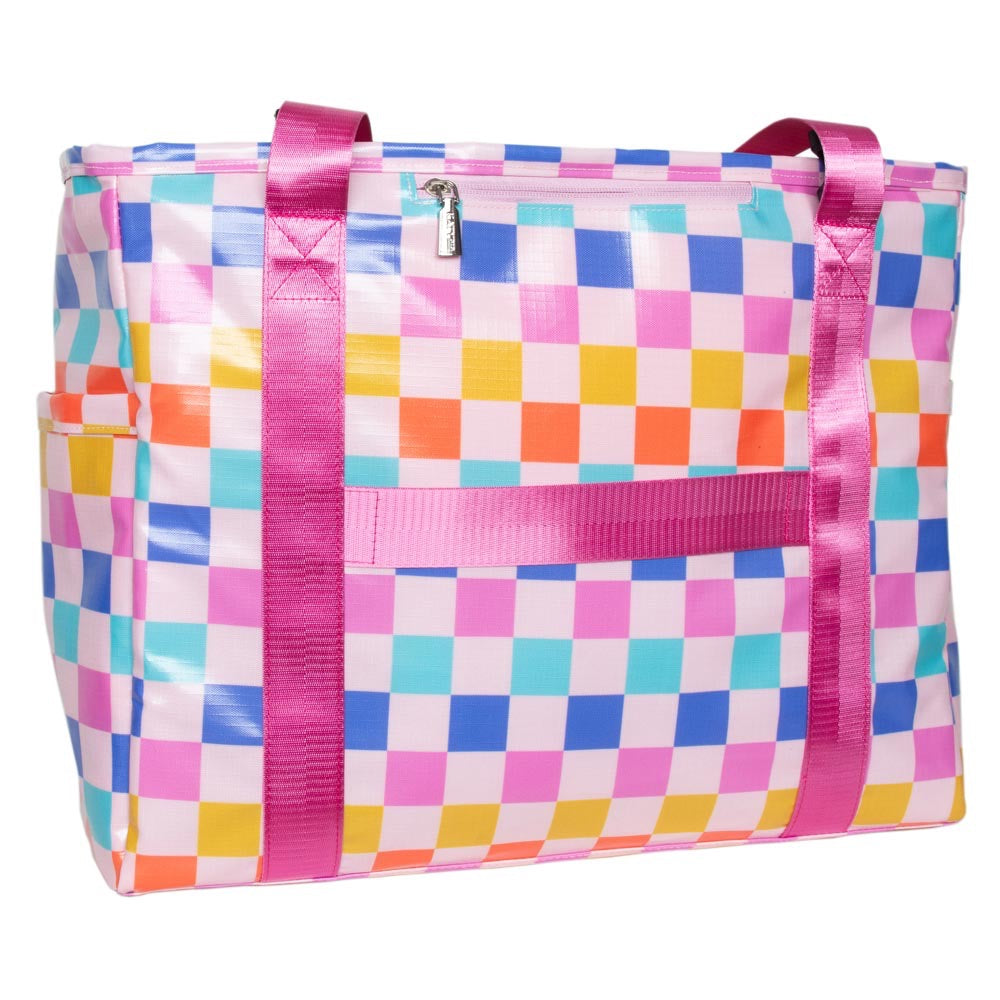Oversized Foldable Multi-Colored Checkered Tote