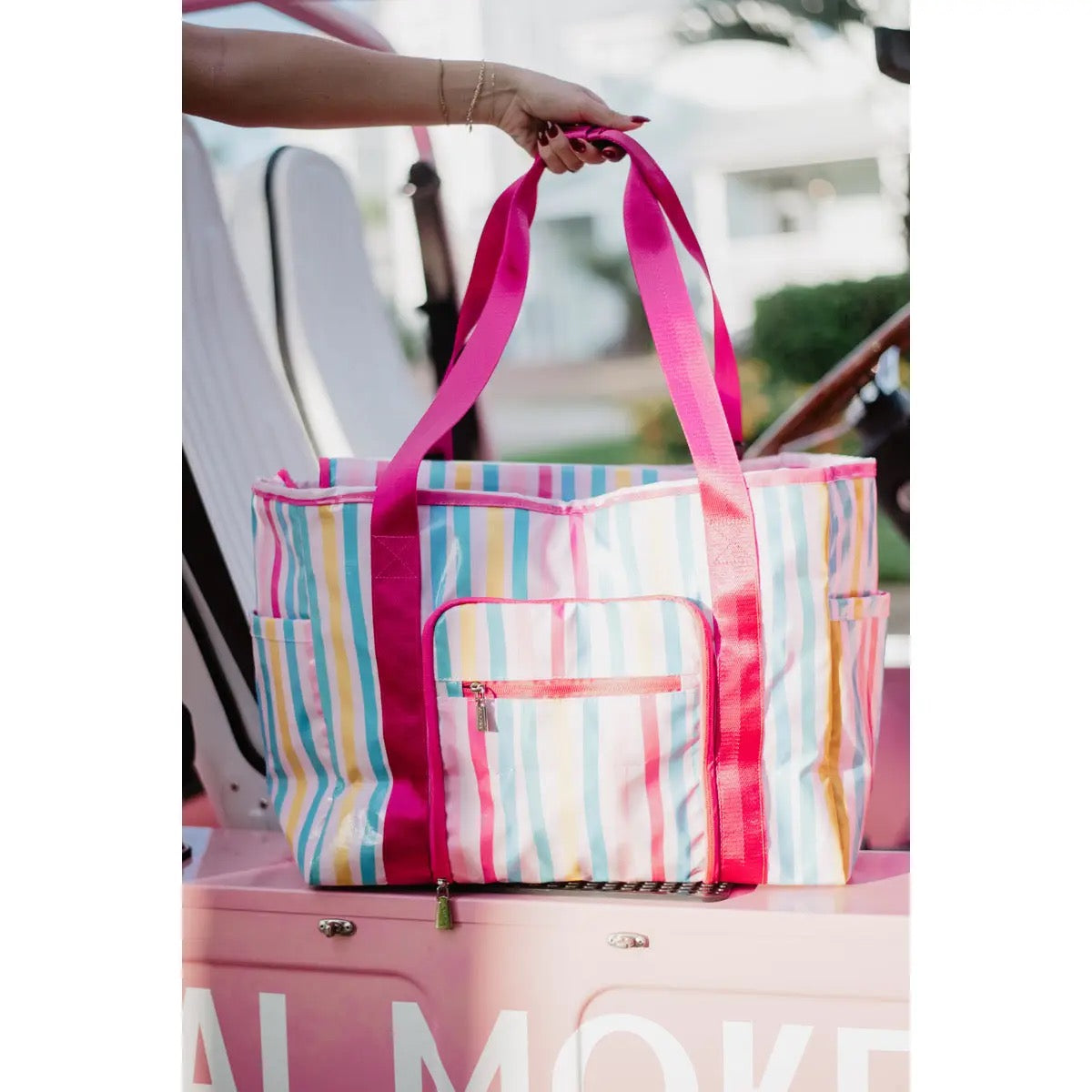 Oversized Multi-Colored Stripes Foldable Tote