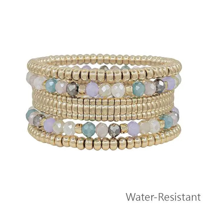 Set of 5 Multi Crystal Gold Bracelet Set