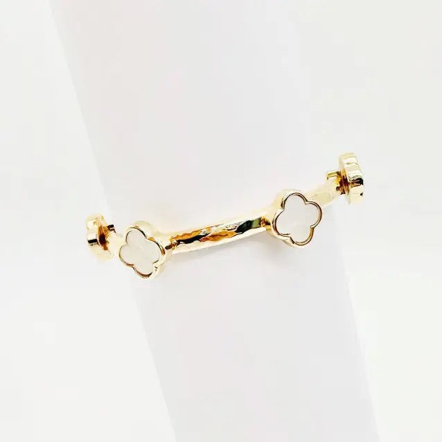 Gold Bracelet with Clover White Stone Accents