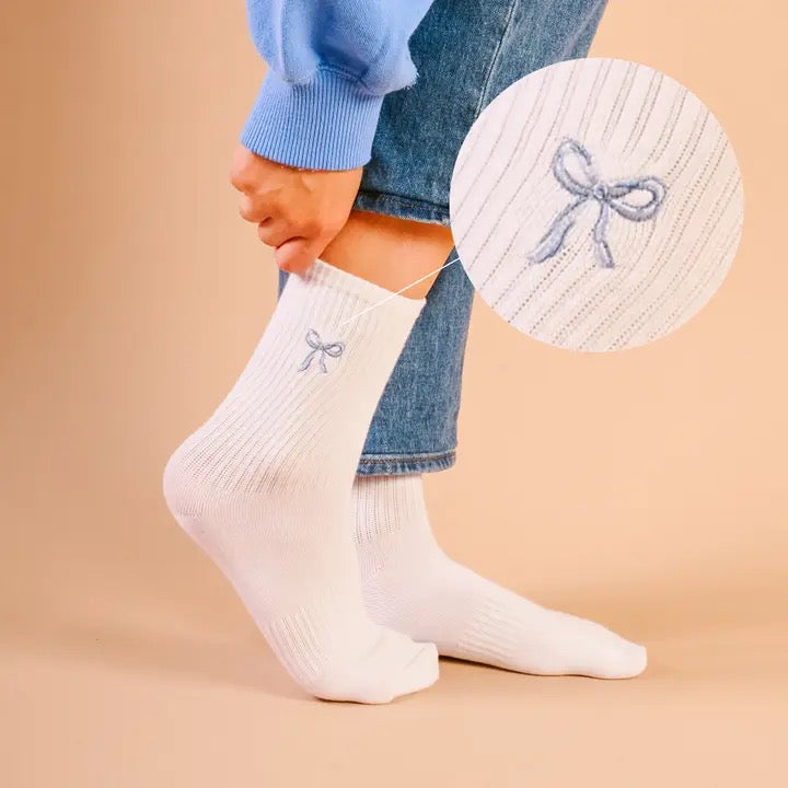 Blue Bow Crew Socks