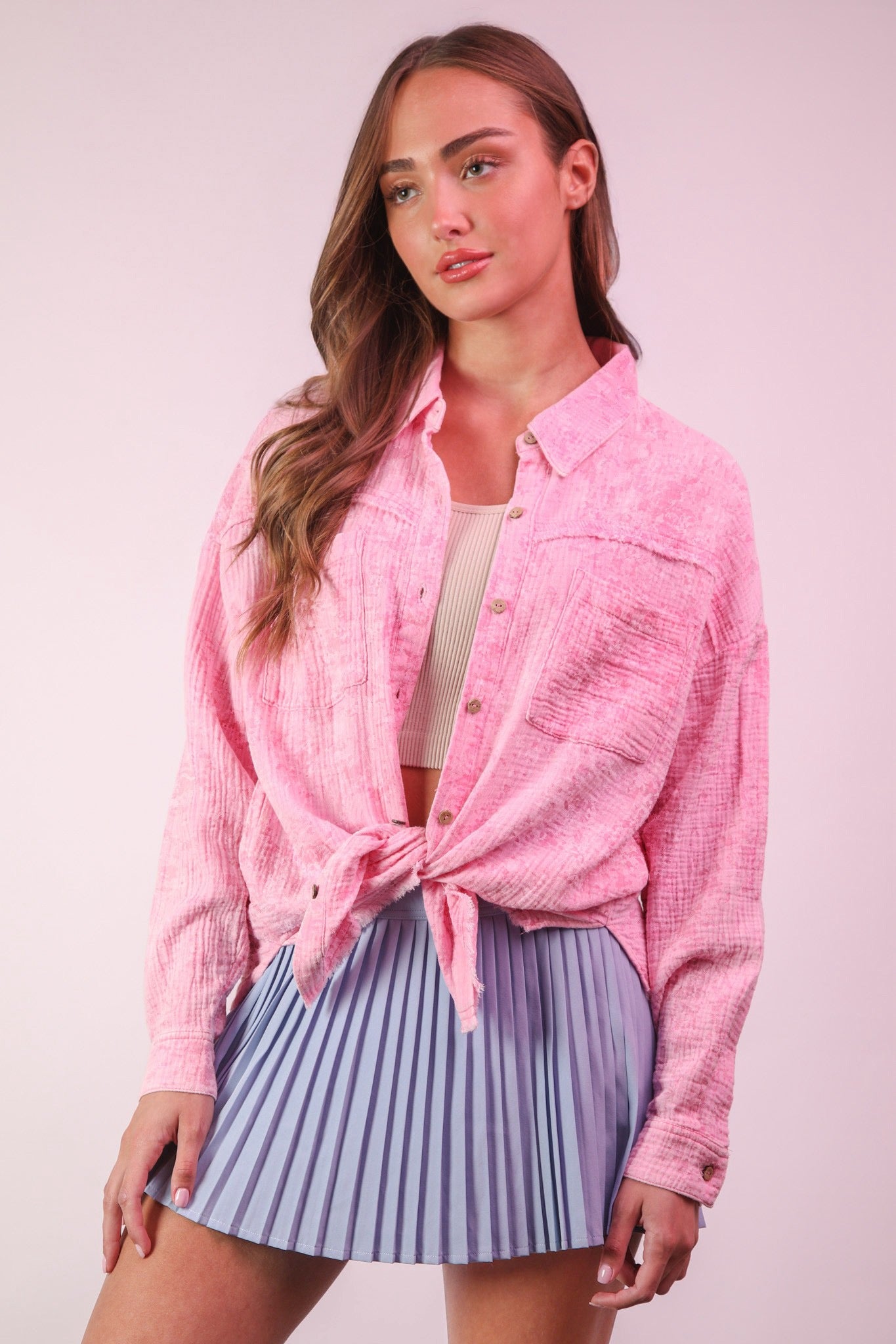 Mineral Gauze Button Top
