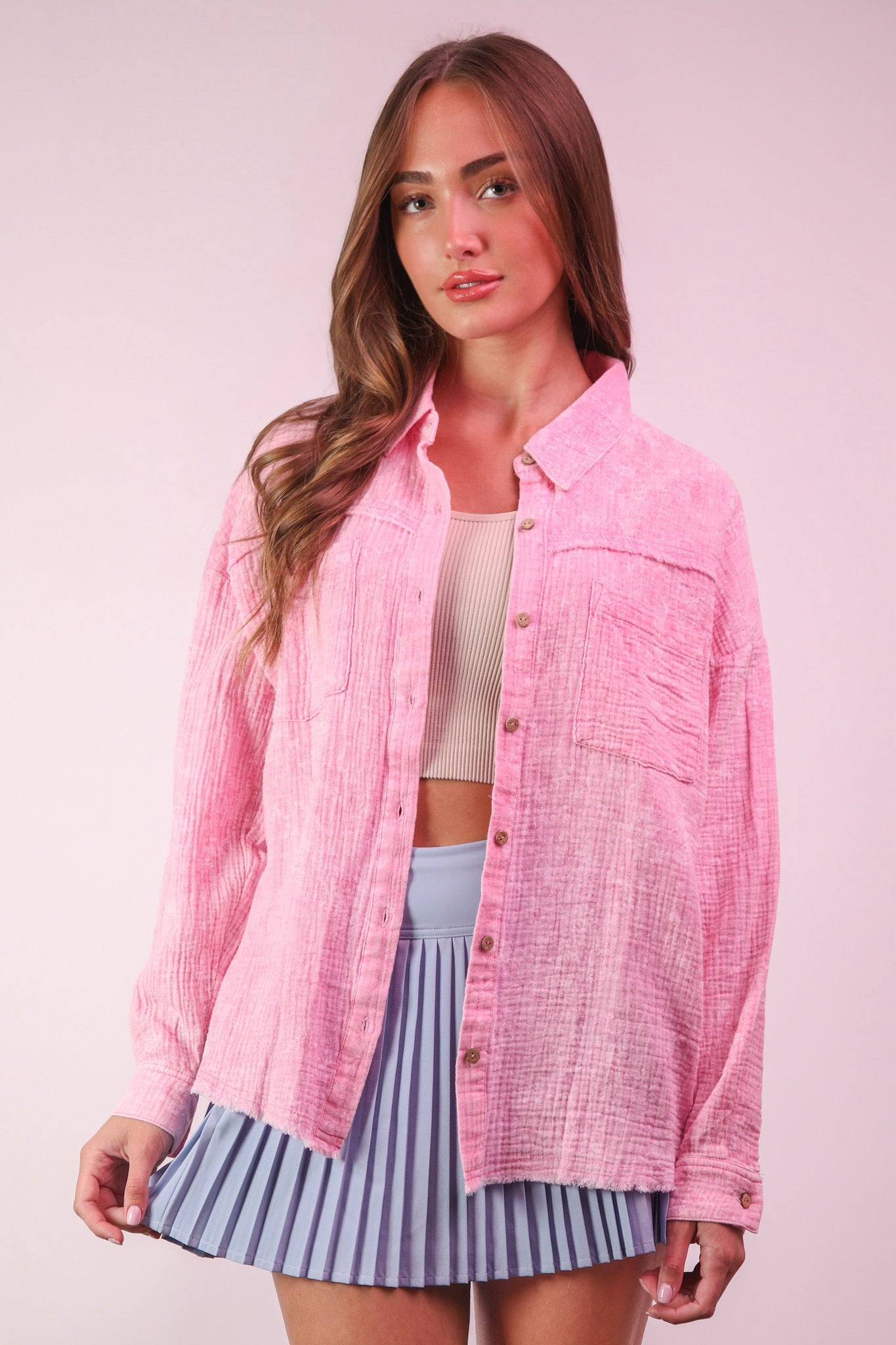 Mineral Gauze Button Top