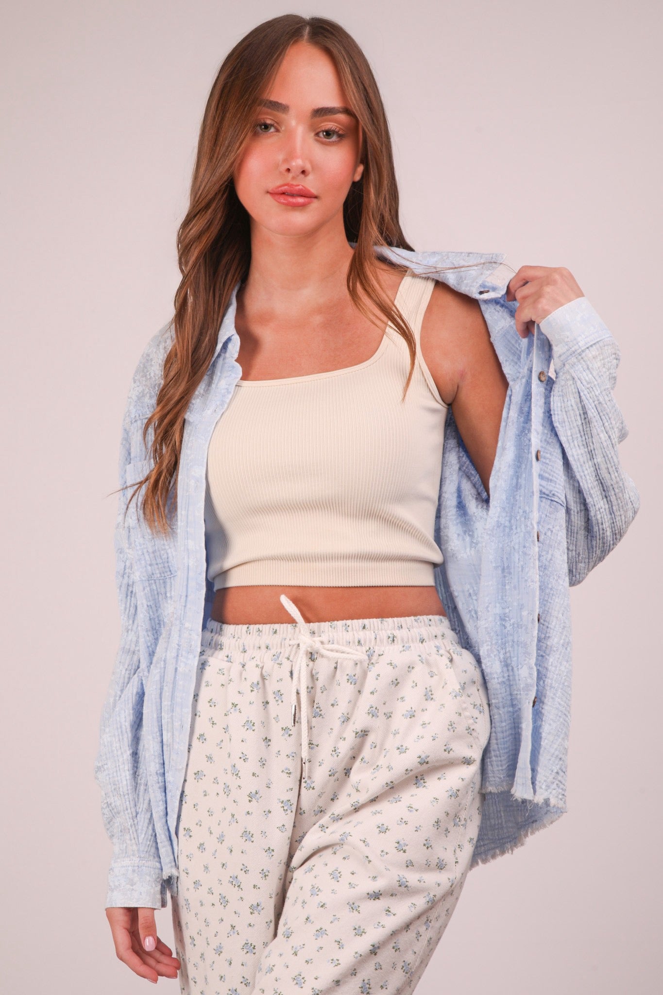 Mineral Gauze Button Top
