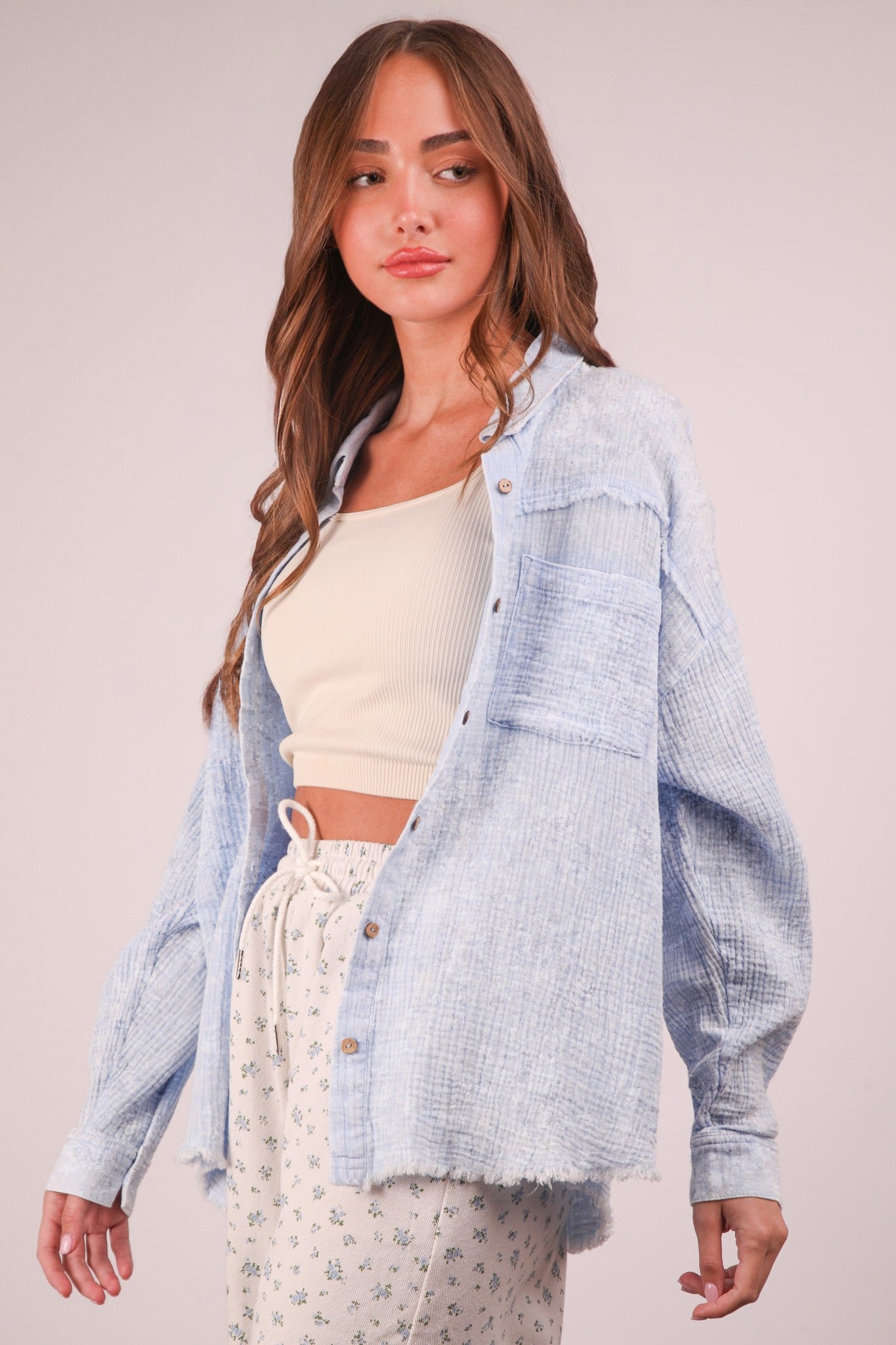 Mineral Gauze Button Top