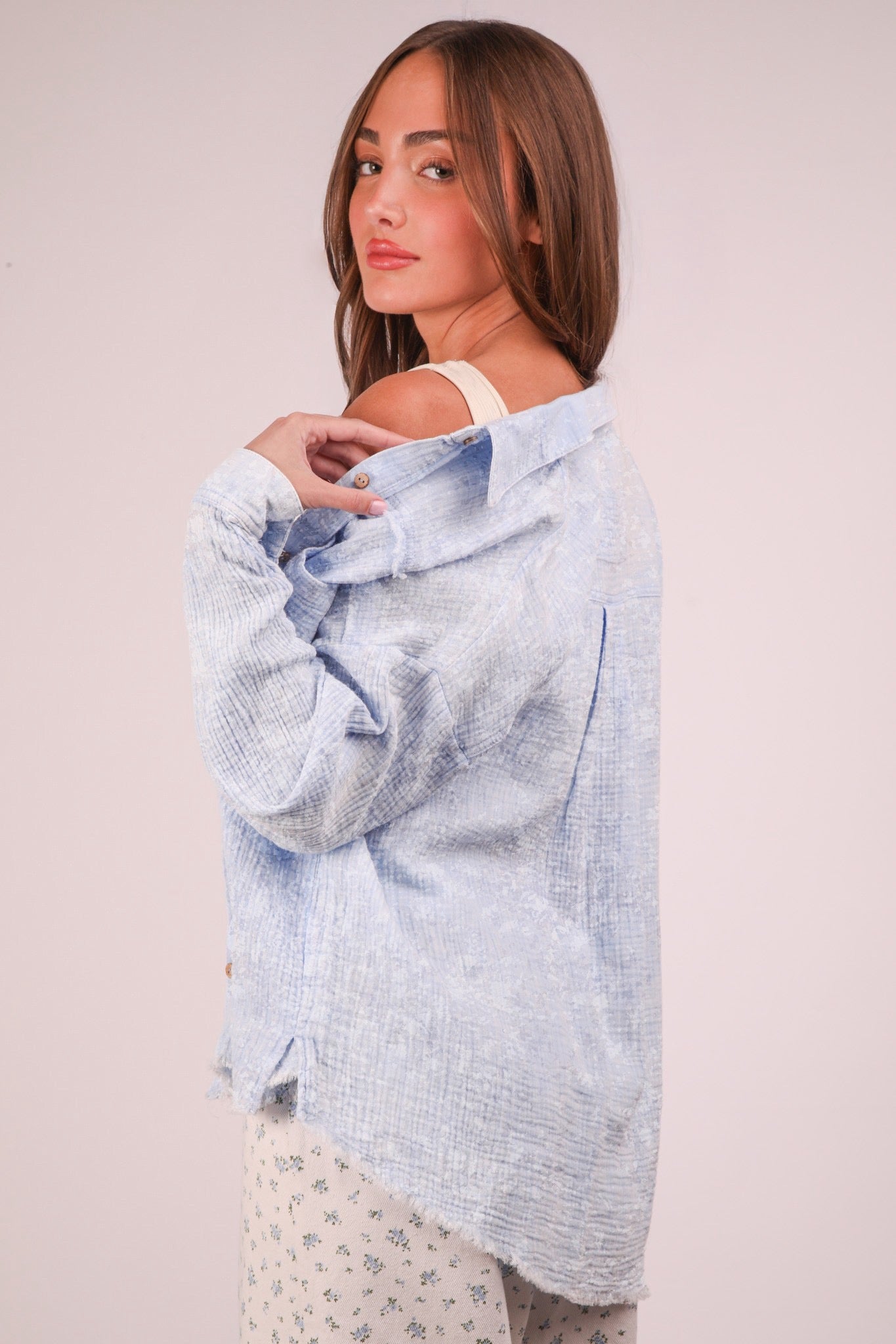 Mineral Gauze Button Top