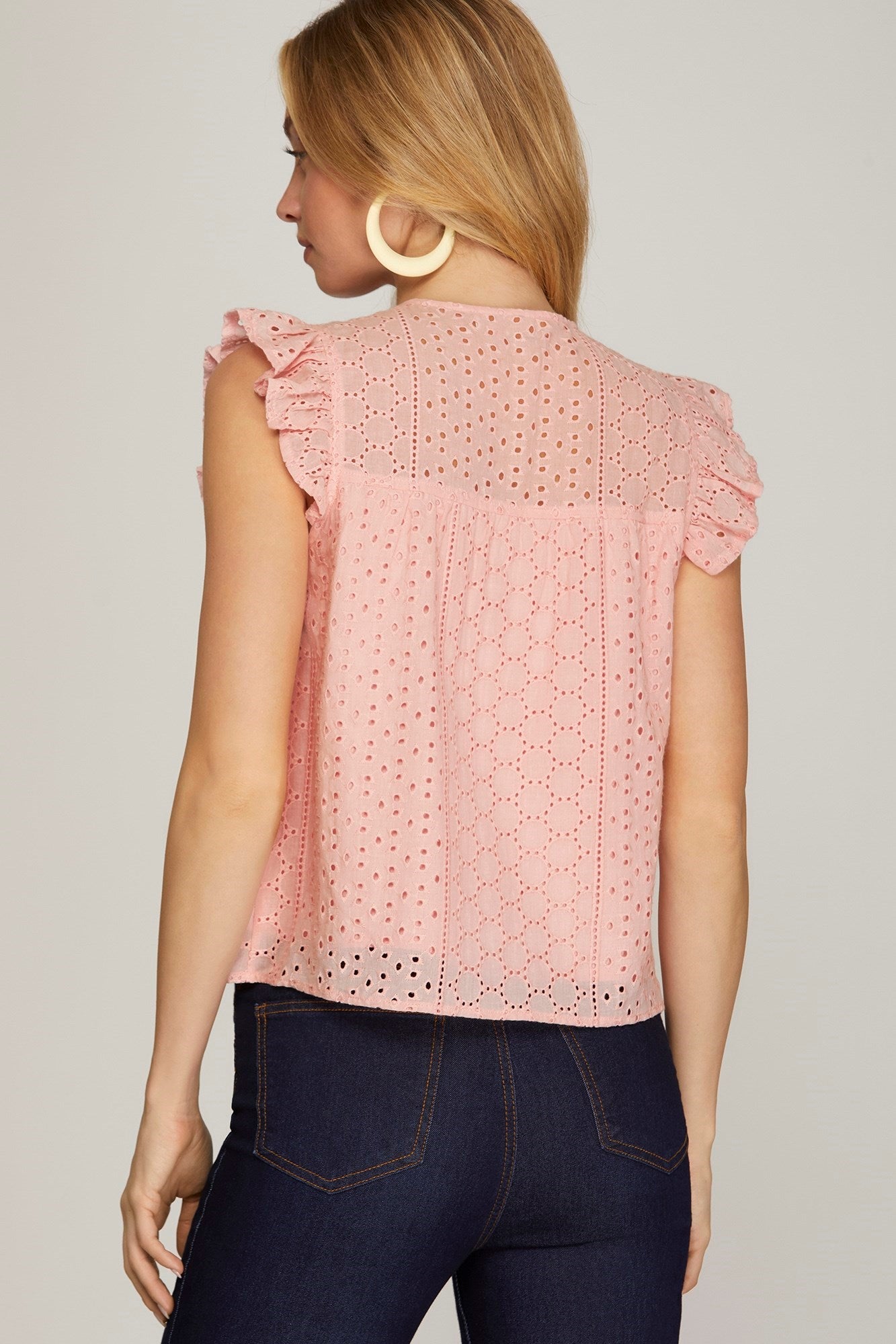Ruffled Sleeve Eyelet Top