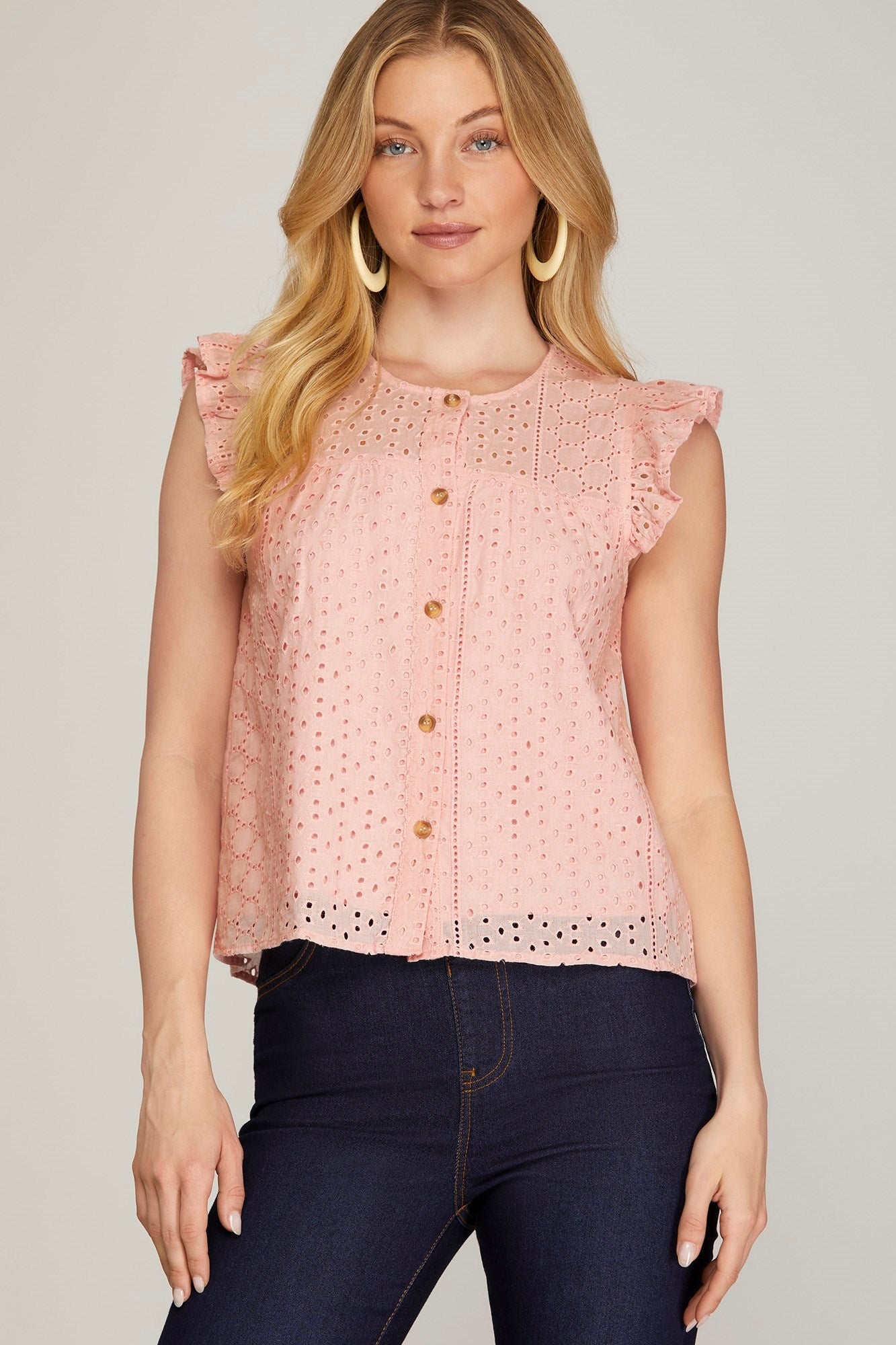 Ruffled Sleeve Eyelet Top