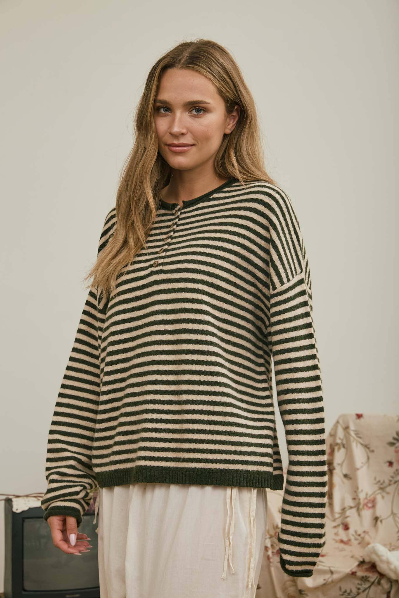 Henley Stripe Top