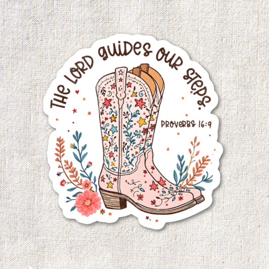 The Lord Guides Our Steps Western Bible Verse Sticker